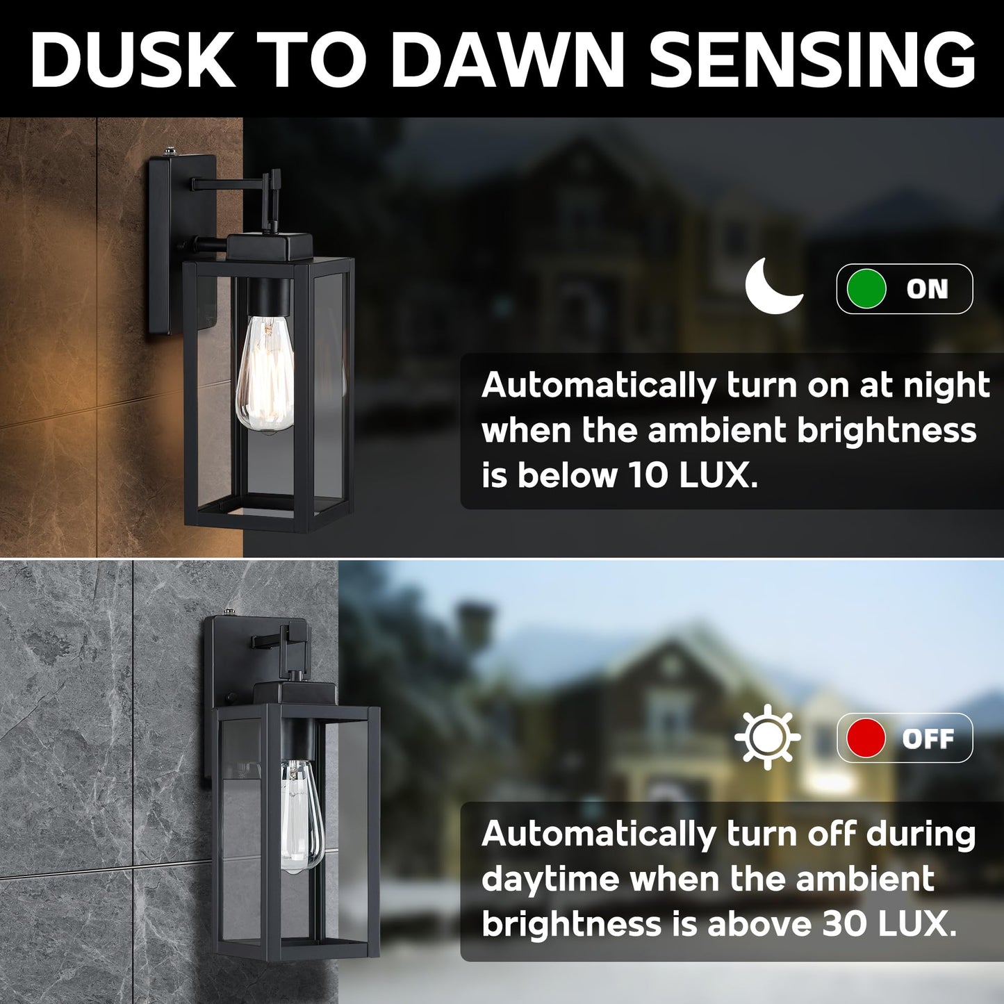 2 Pack 12 Inch Outdoor Wall Lights Dusk to Dawn,Exterior Sconce Lights with Sensor Photocell Black Wall Lantern for Porch Patio Garage Dusk to Dawn
