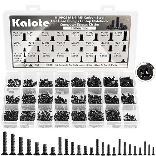 Laptop Screws Kit, 810Pcs Black Laptop Notebook Computer Replacement Screws Assortment Kit, M1.4 M1.7 M2 M2.5 M3 Carbon Steel Flat Head Phillips Mini