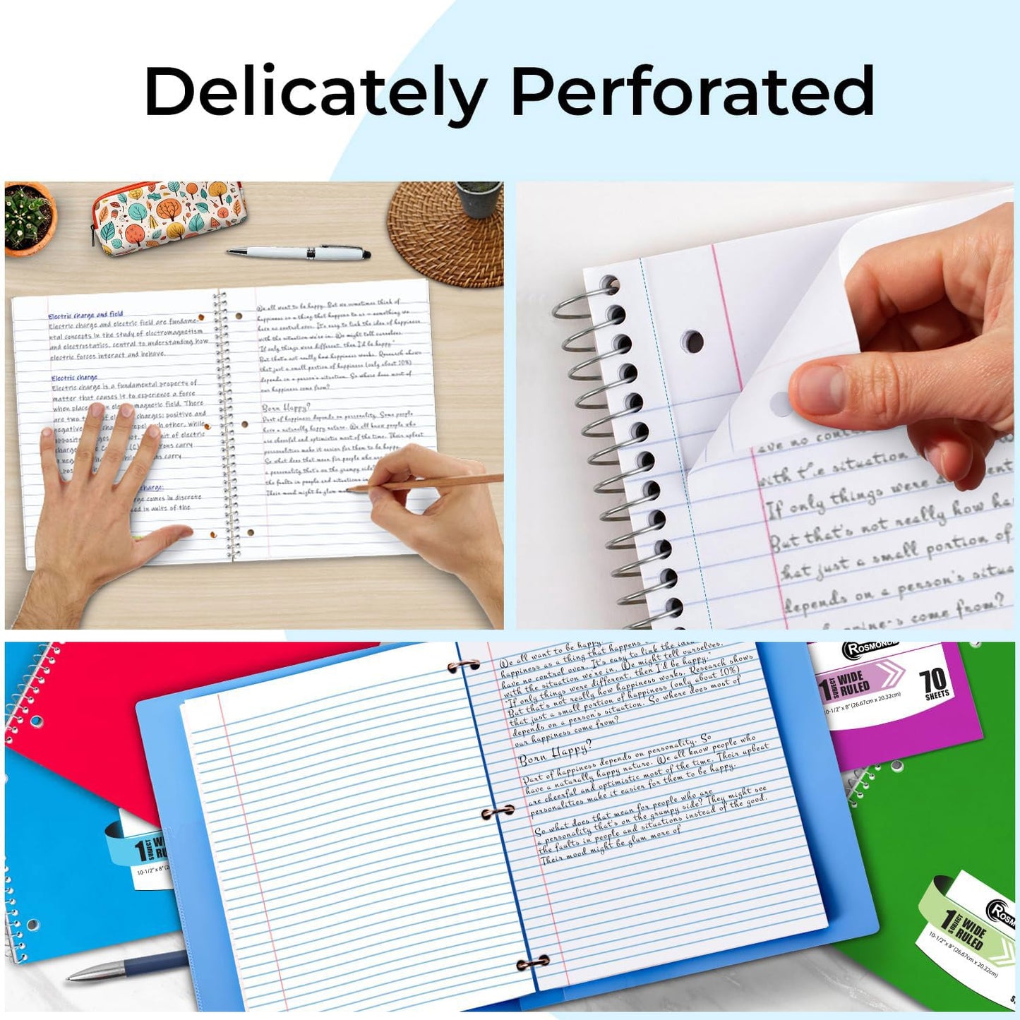 Rosmonde 6 Pack 1 Subject Notebook Wide Ruled, 70 Sheets (140 Pages)