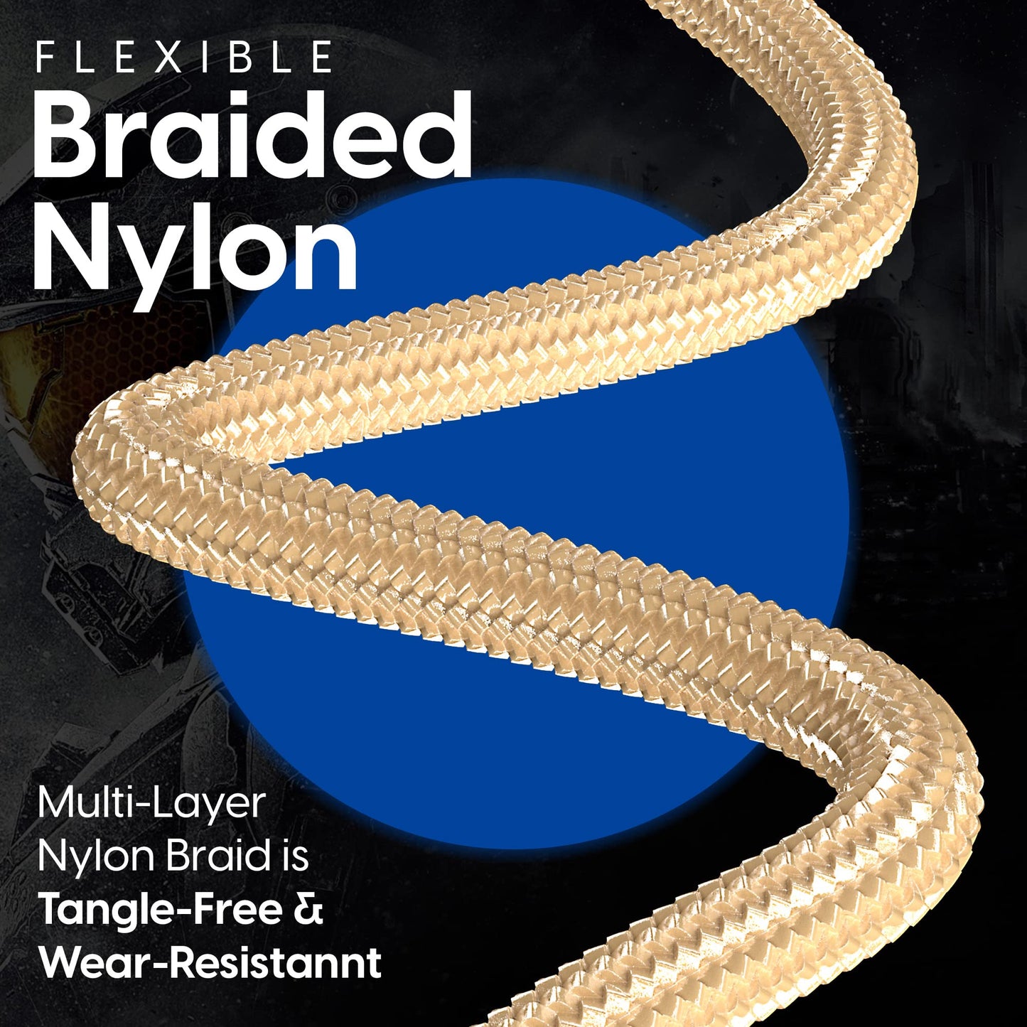 TalkWorks PlayStation 4 Charging Cable - 6' Nylon Braided Micro USB Charger Cord, Heavy Duty Fast Charge for PS4 (Gold, Pack of 2) (14092)