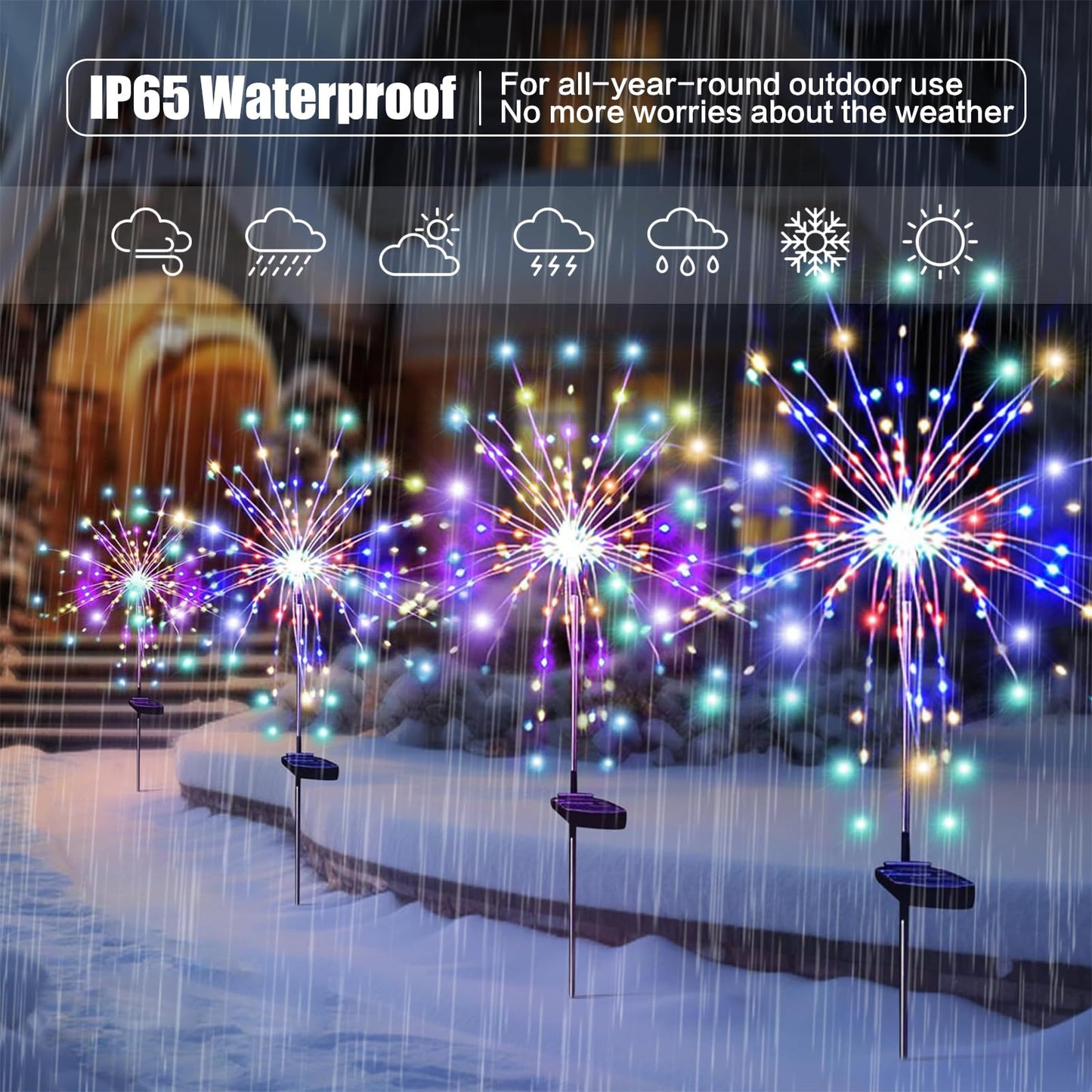 DONGULI Outdoor Solar Garden Lights, 120 LEDs 8 Lighting Modes Waterproof Solar Fireworks Light Sparklers for Patio Walkway Yard Courtyards Pathway