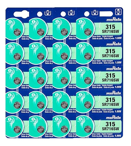 Murata 315 Battery SR716SW 1.55V Silver Oxide Watch Button Cell (20 Batteries)