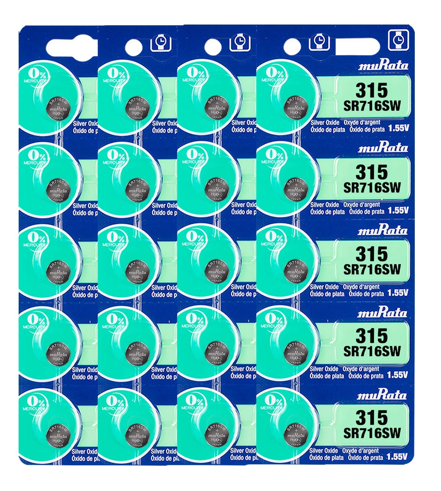 Murata 315 Battery SR716SW 1.55V Silver Oxide Watch Button Cell (20 Batteries)