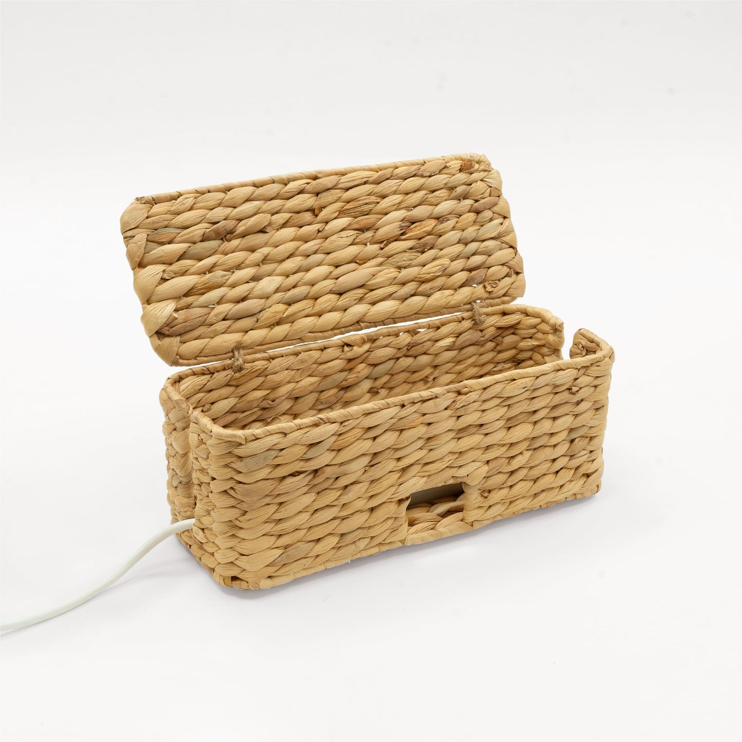 Cable Management Box, Water Hyacinth Organizer Box, Durable Rattan Cable Organizer, with 2 Open Slots for Home Office Desk Computer TV Wires USB Hub