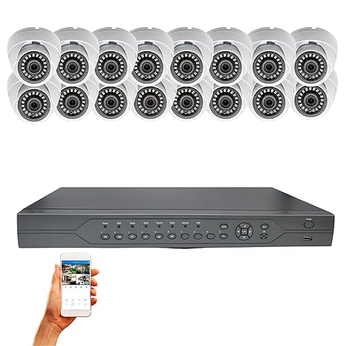 Evertech 32 Channel CCTV Security Surveillance System H.265 Security Digital Video Recorder 4TB Recording Storage and 16 Dome Cameras