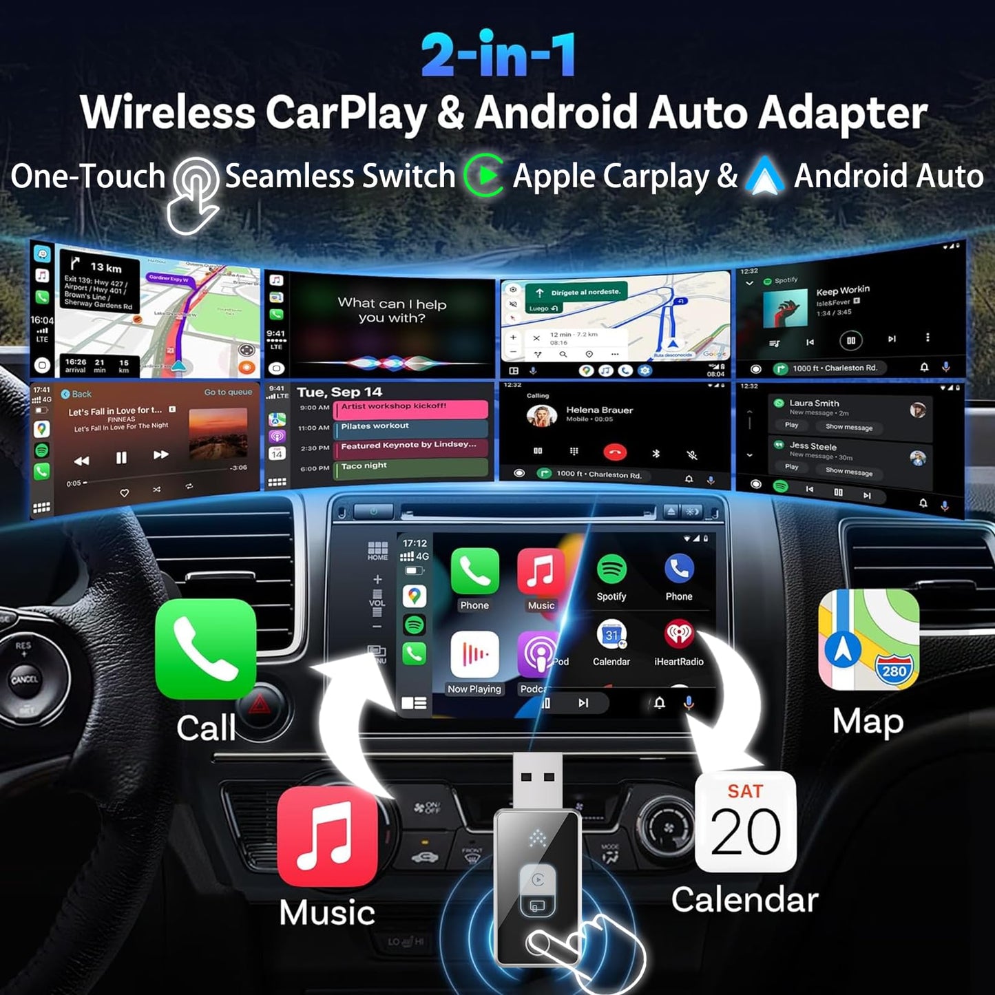 Wireless CarPlay Adapter for iPhone & Android Auto 2026 Upgrade 2-in-1, Wired to Wireless, One-Touch Switch, Fast & Stable Connection, Plug & Play