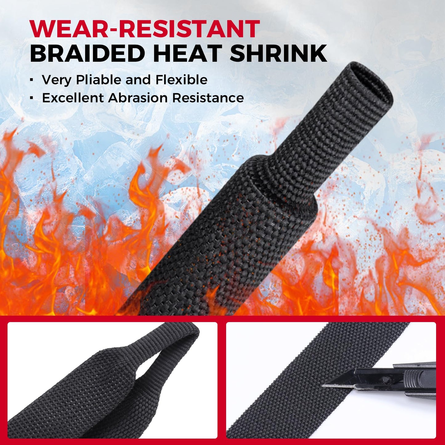 Sonoreboom 2 in 1 Heat Shrink Braided Sleeving Fabric Tubing-Ideal fit Irregular Shape Hose/Cable/Wire (3/8"(10mm), 22FT)