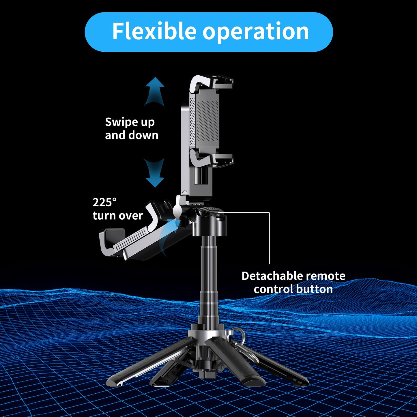 GripPic Mini Selfie Stick Tripod Stand for iPhone ?6-Section Adjustable Height Extension (12-42cm)?10 Meter Remote One Click Control ?Suitable