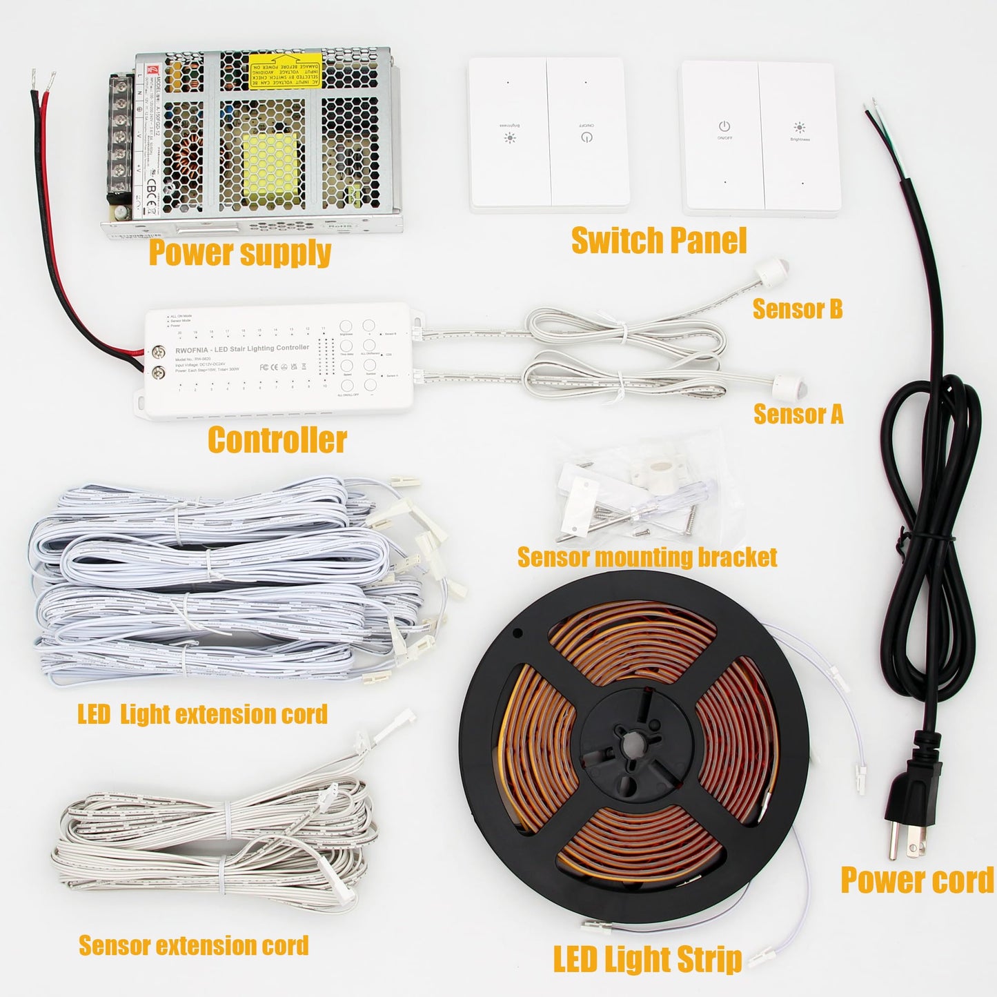 RWOFNIA Wall Switch Control and Motion Sensor LED Stair Lighting Kit RW-5620, 40 Inches Long Cuttable LED Light for Indoor LED Stair Lights (Warm