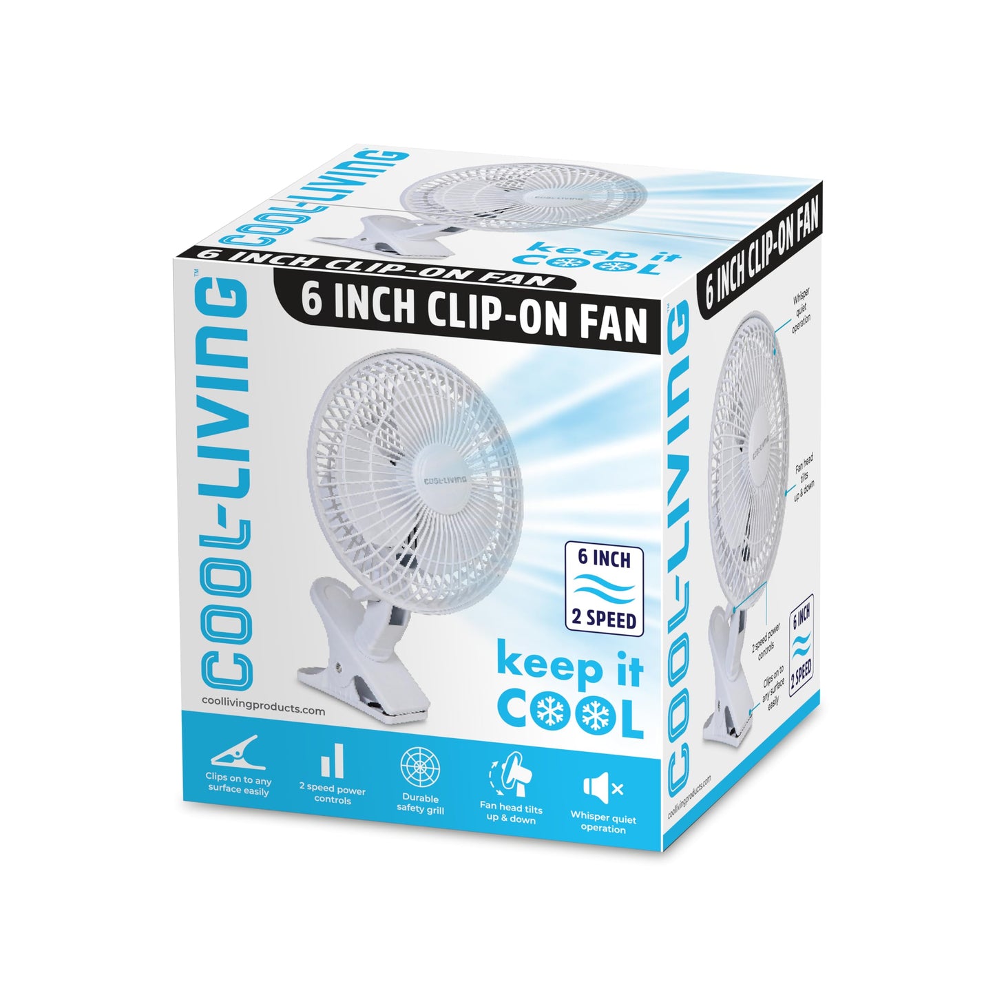 2 Speed Clip-on Fan 6 inch, with Strong Clamp, Powerful Airflow, Adjustable Tilt, Quiet Cooling Desk Fan for Home, Office, Car, Stroller, Garage