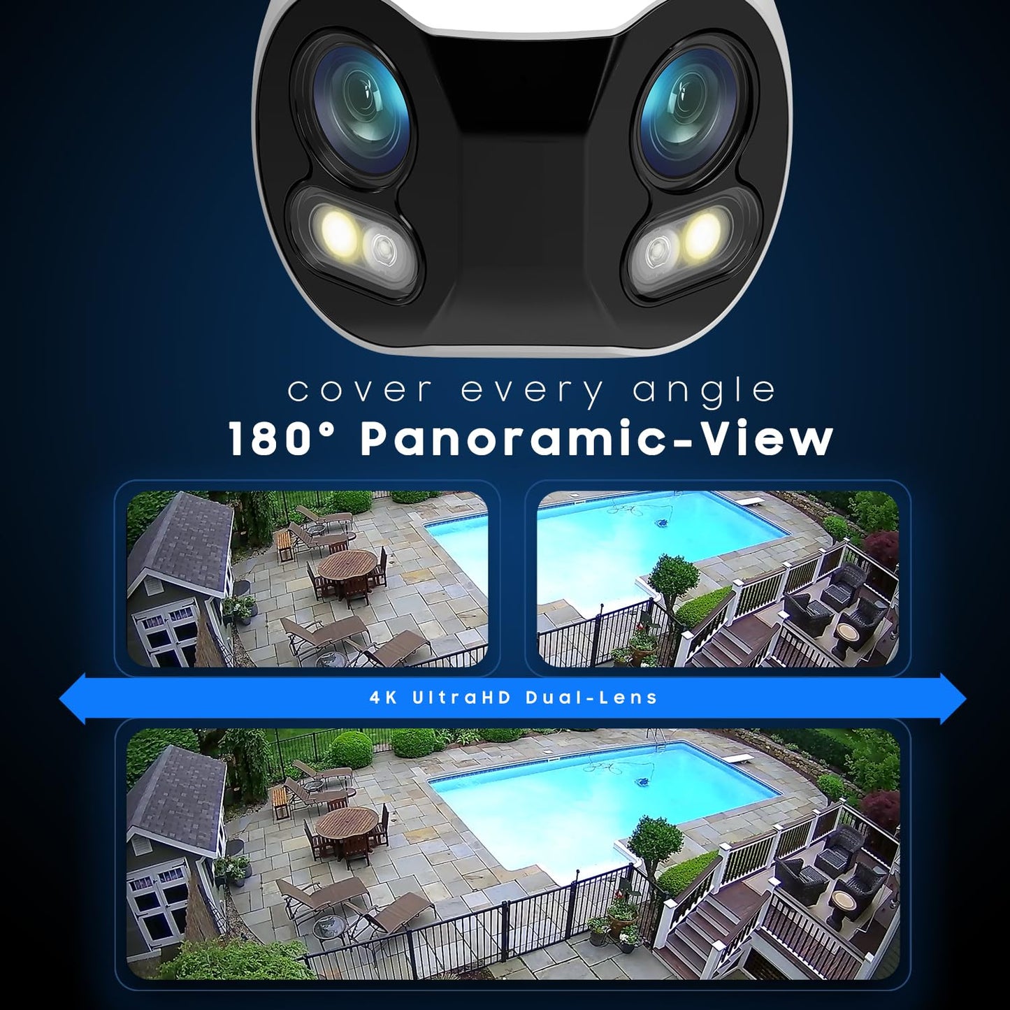 Amcrest Dual-Lens 4K (8MP) Outdoor Security POE Camera, 2 x 4MP Lenses PoE AI Bullet IP Camera, 65ft Night Color, Face Detection, Panoramic 180° FOV
