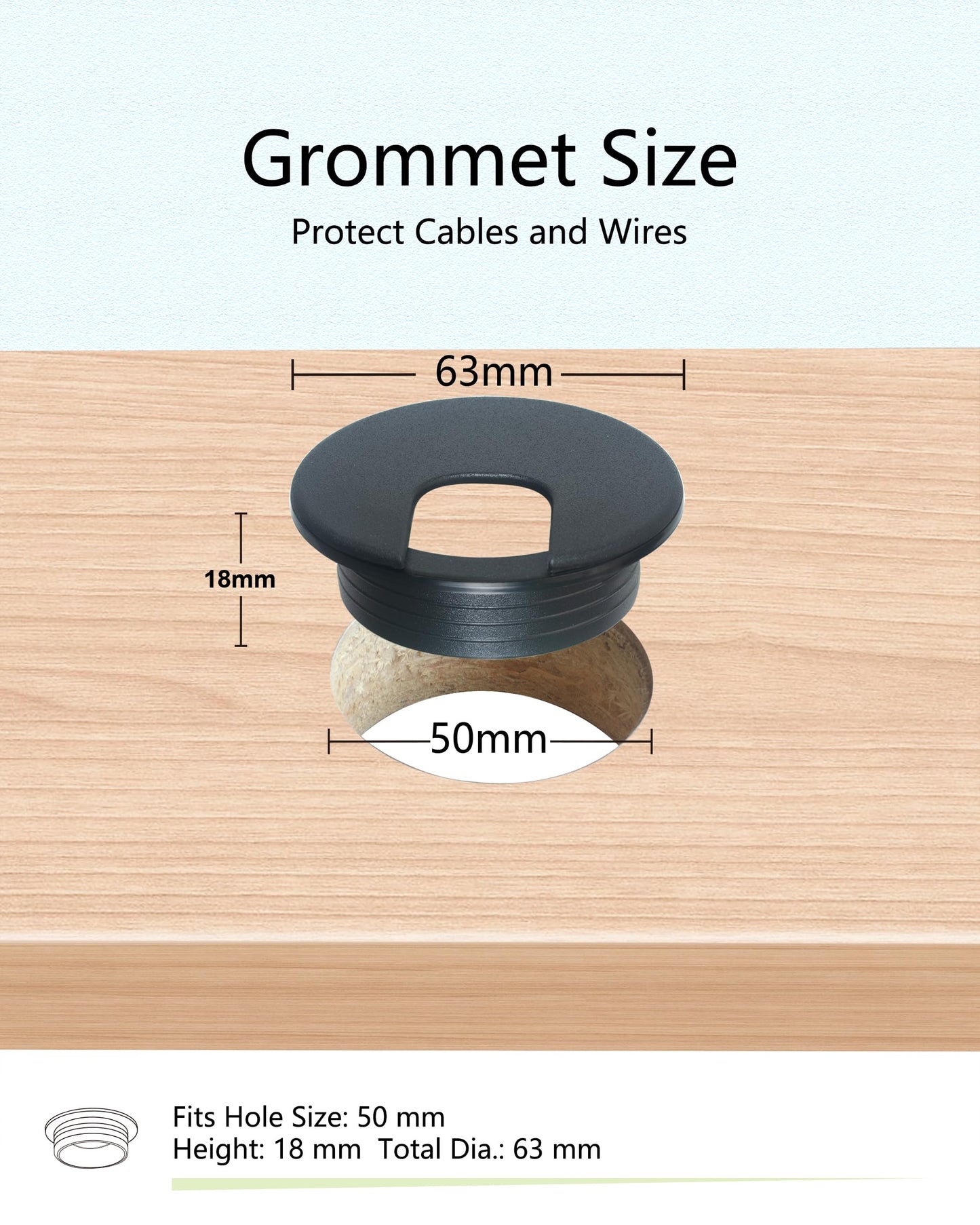 Bicafa 6 Pack Desk Grommet 2 Inch (50 mm) Bi-Metal Hole Saw Kit with Cord Wrap Coiled Tube Management,2 m Cable Sleeve Organizer with Table Hole Cover