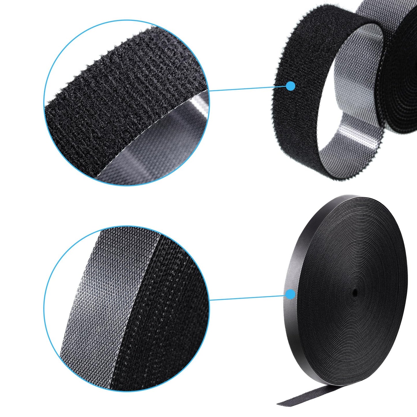 WILLBOND 5 Rolls of Fastening Tape Cable Ties Reusable Fastening Nylon Tape Double Side Hook Roll Hook and Loop Straps Wires Cords Management Wire
