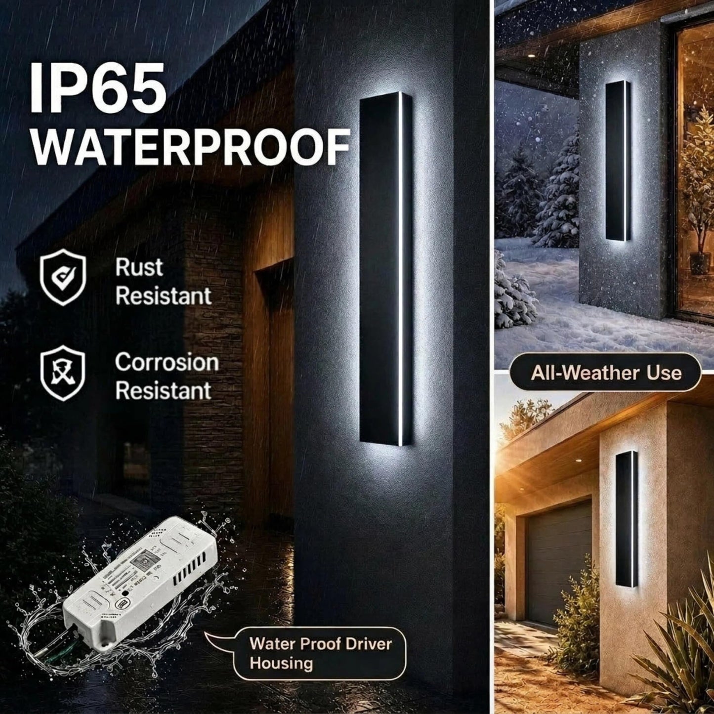 ZEOMLON 2pcs 39in Modern Outdoor Wall Light, 4.33in Wide Linear Exterior Wall Light, IP65 Waterproof Dimmable Outdoor Sconce, Black Long LED Exterior
