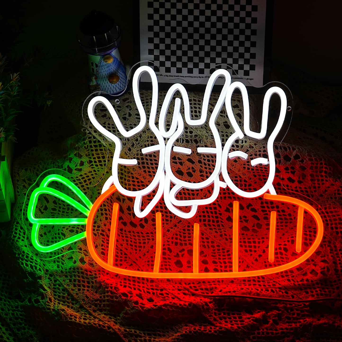 Rabbit Carrots Neon Sign Led Easter Neon Light For Wall Decor Light Up Carrots Sign USB Powered Rabbit Neon Light Signs For Art Restaurant Easter