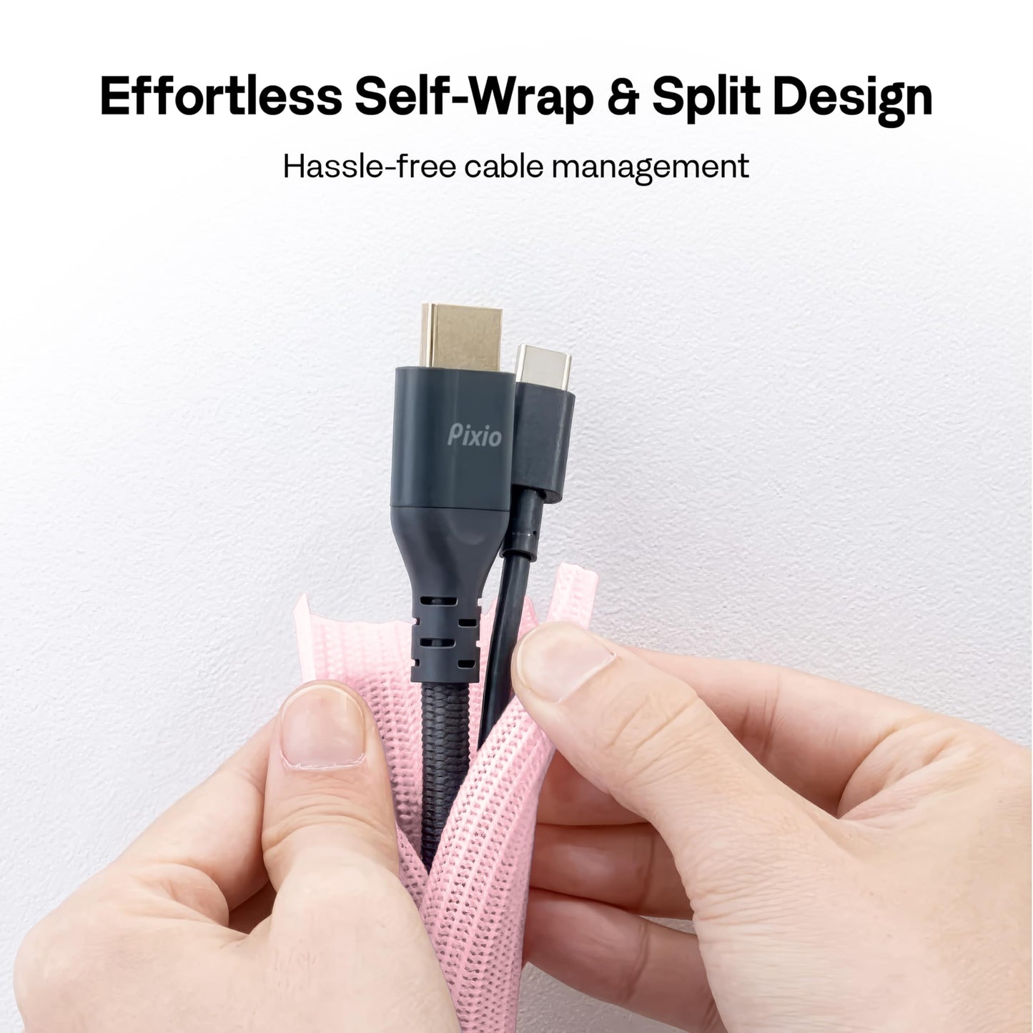 Pixio 10FT Tubing Cable Sleeve - Pink 1/2 inch Flexible Cable Management Sleeve for PC, Gaming, TV & Office, Wire Organizer for Desk Cable Cleanup