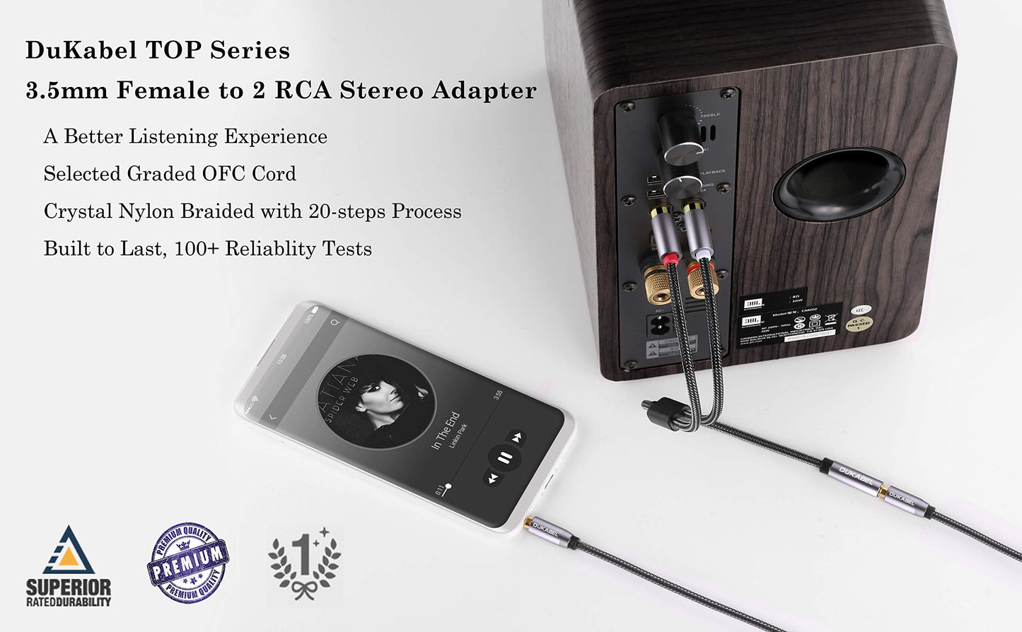DUKABEL 3.5mm Female to 2 RCA Stereo Adapter, 3.5mm Stereo Audio Jack to 2 RCA Male Plugs to Headphone 3.5 Y Adapter Cable for Smartphones, MP3