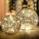 Mercury Crackle LED Glass Globe Ball Lamp with Timer, Battery Operated Night Light for Girls, Birthday, Halloween,Christmas - Decorative Gift for Home