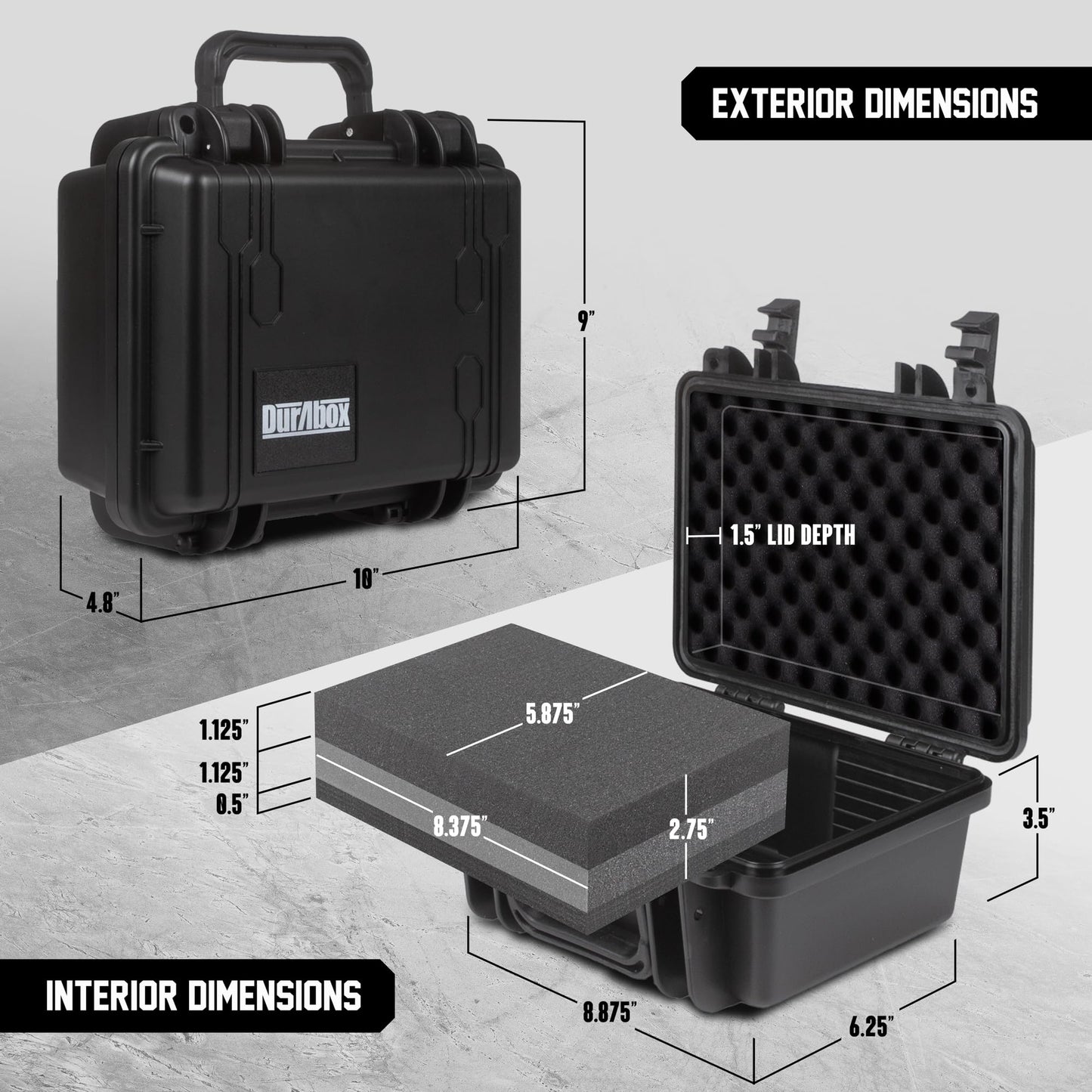 Durabox All Weather Hard Case 10 x 9 x 5” - TSA Approved Hard Shell Travel Case with Customizable Foam for Cameras, Lenses, Electronics and Other Gear