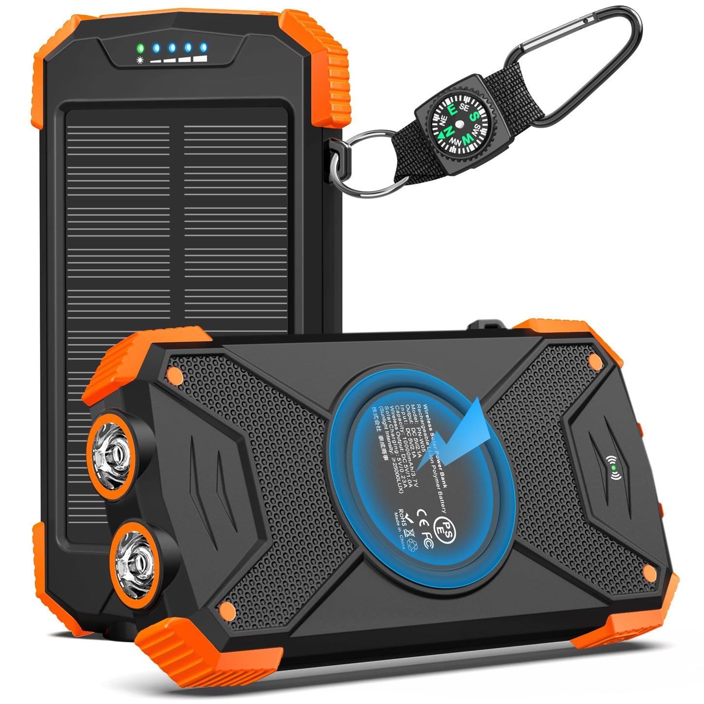BLAVOR Solar Power Bank 10,000mAh, Portable Wireless Charger, 20W Fast Charging External Battery Pack with USB C for Cell Phones, Solar Panel Charging