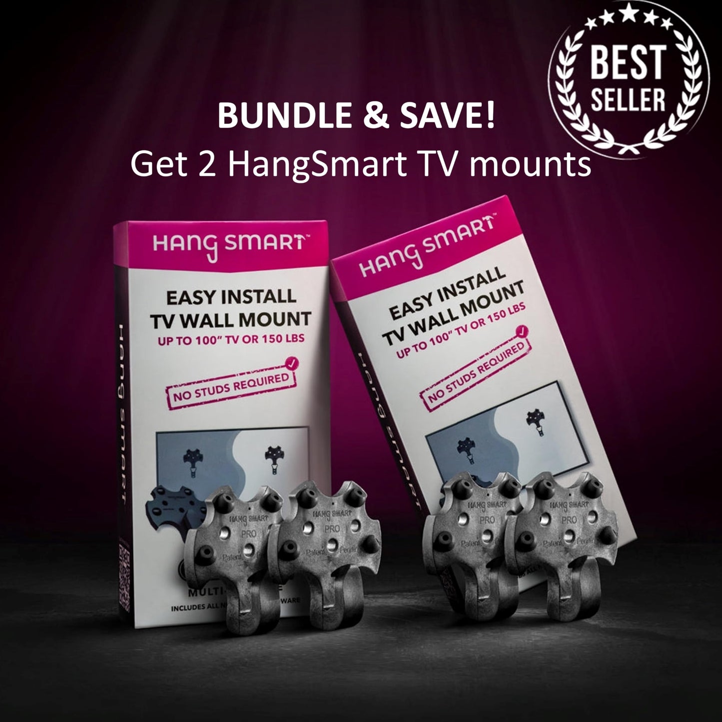 HangSmart TV Wall Mount 2-Pack - Universal Compatibility for 19-100 inch TVs, Dual Bundle, Holds up to 150lbs, Easy DIY Installation, Complete Kit