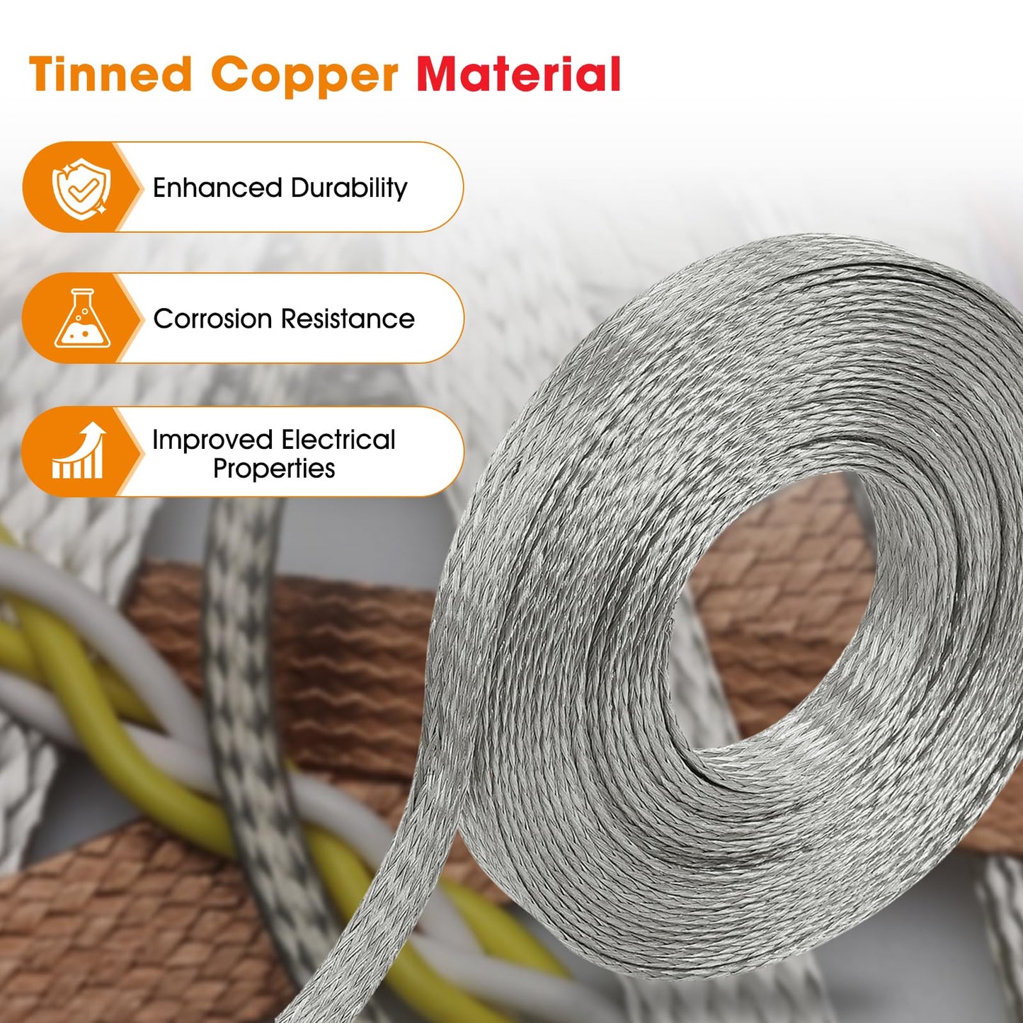 SUNNAREPOON Tinned Copper Wire Shielding Sleeve, Expandable Ground Strap Wiring Braided Sleeving Metal Mesh Sheathing Cabling Wiring Protector
