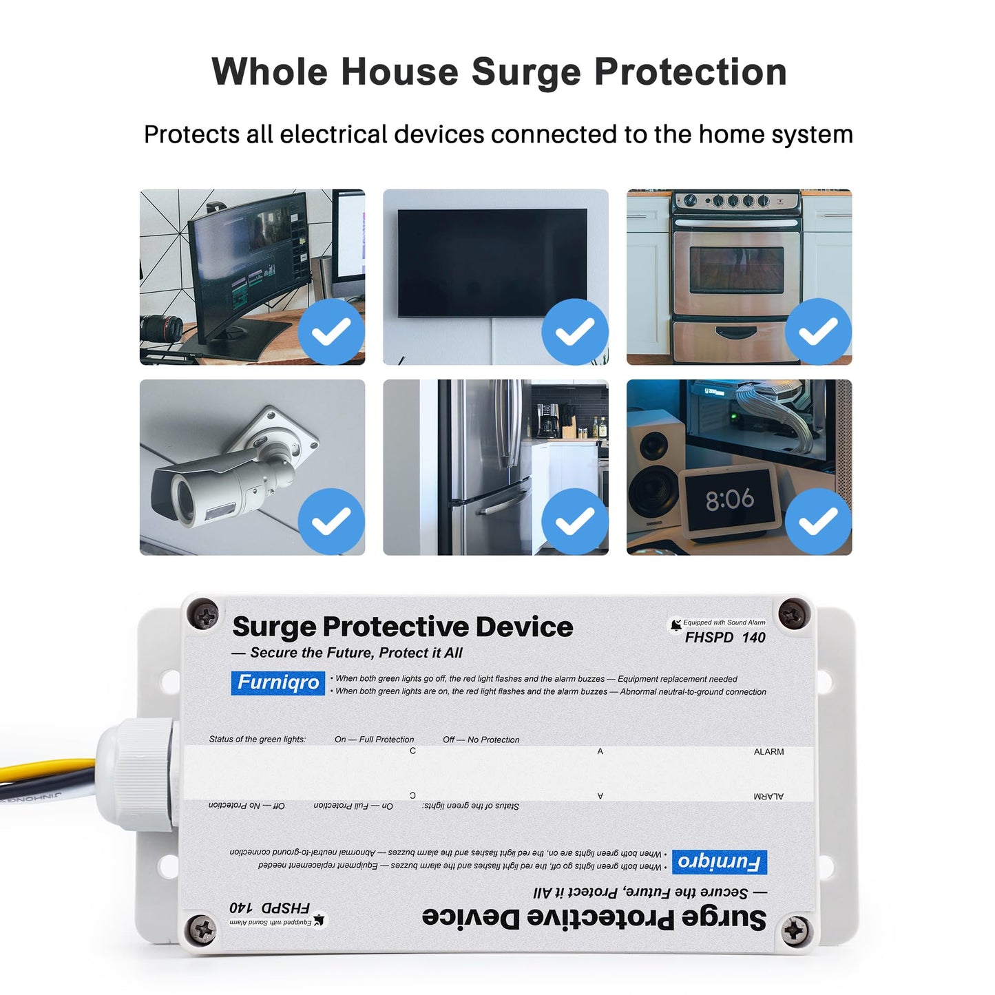 FHSPD140 Whole House Surge Protector FS140 Whole House Surge Protection Device Rated for 140,000 Amps, Whole Home Surge Protector, Indoor/Outdoor Use