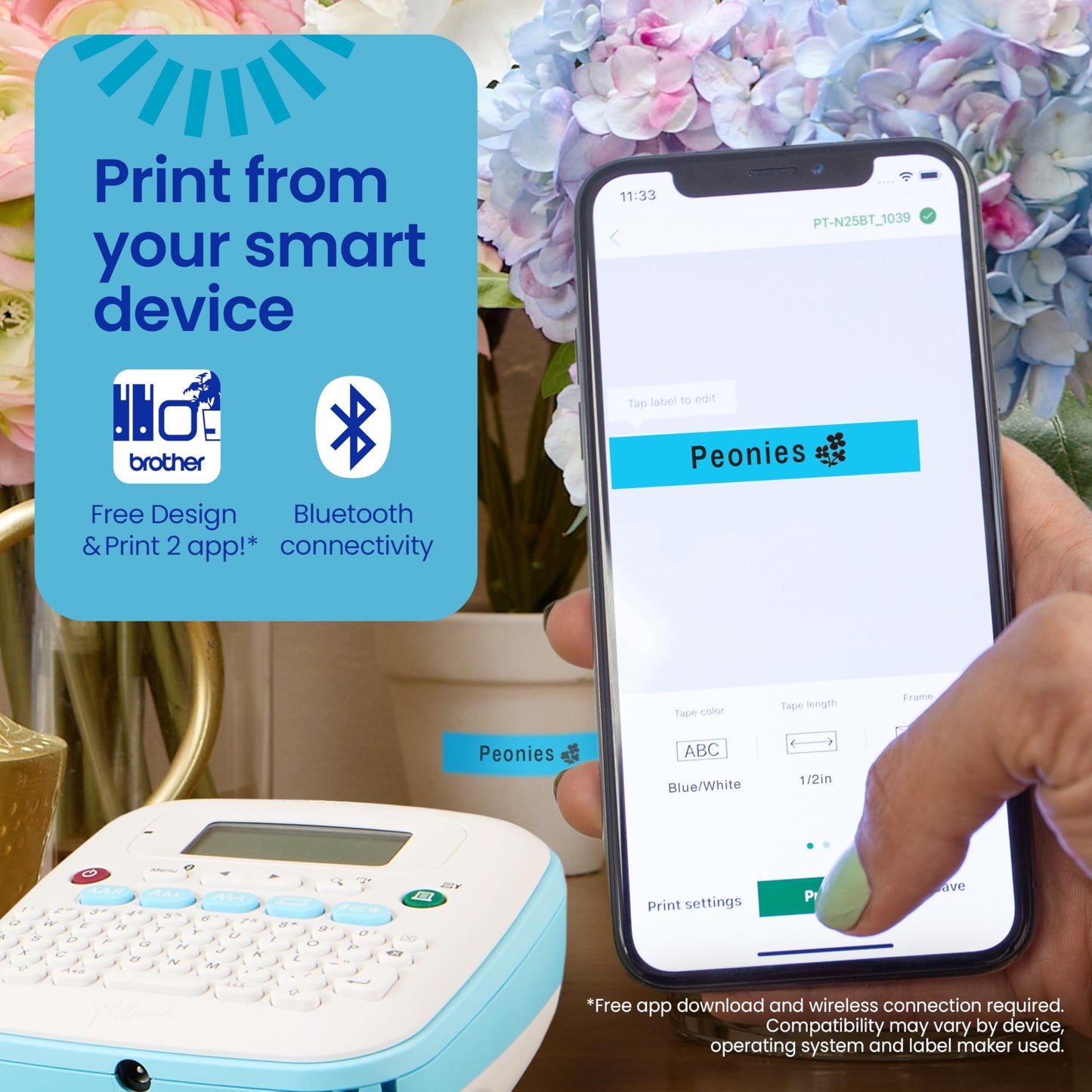 Brother P-Touch PT-N25BT Personal Connected Label Maker, Bluetooth, Design&Print2 app, Portable, Handheld and Prints with P-Touch Btag½â€ (12mm) Wide