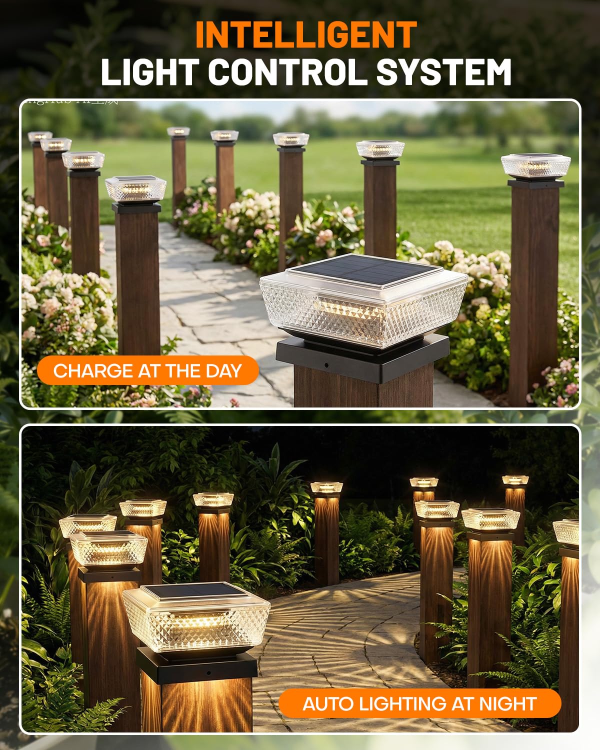 4x4 Solar Post Cap Lights Outdoor 4 Pack, 3000K Warm Fence Deck Post Solar Lights with Upgrade Solar Panel, Waterproof Solar Post Caps for 3.5x3.5