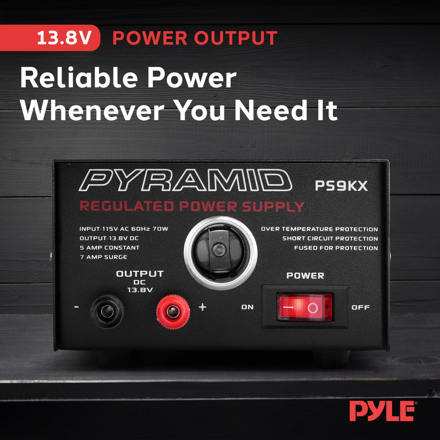 Pyramid PS9KX Universal Compact Bench Power Supply-5 Amp Linear Regulated Home Lab Benchtop Converter w/ 13.8 Volt DC 115V AC 70 Watt Input, Screw…