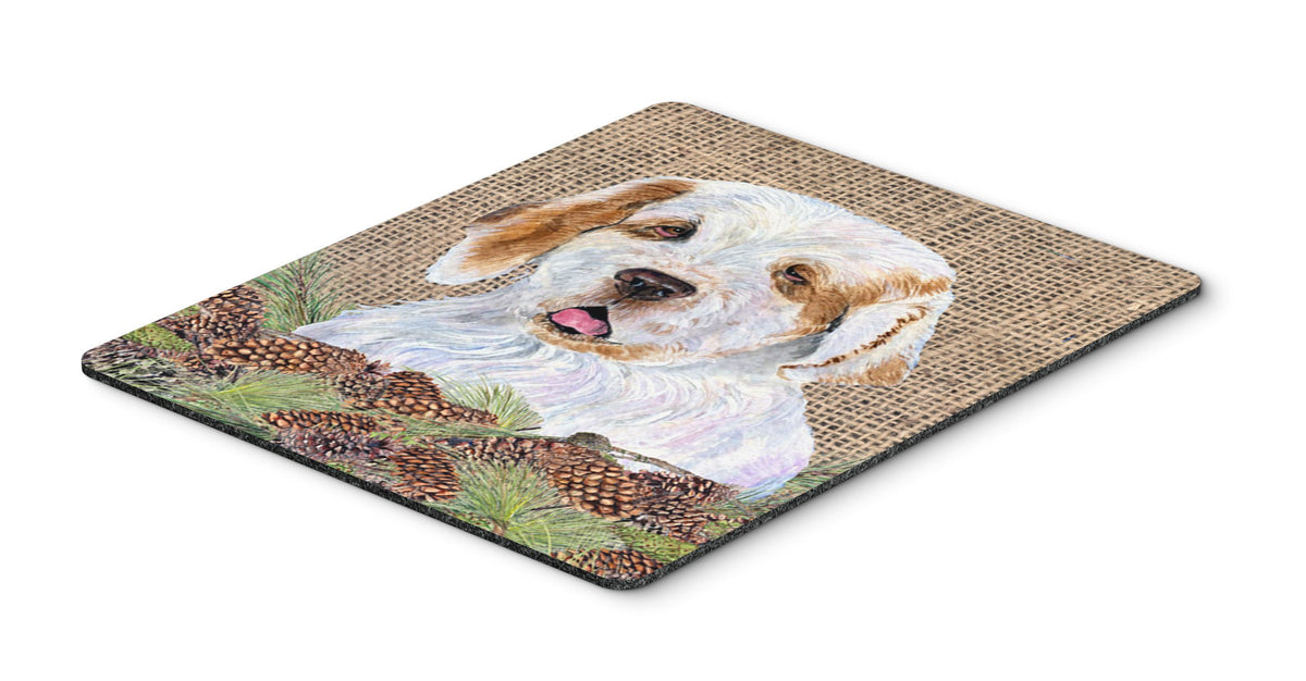 Caroline's Treasures SS4089MP Clumber Spaniel on Faux Burlap with Pine Cones Mouse Pad, Hot Pad or Trivet for Home Office Gaming Working Computers