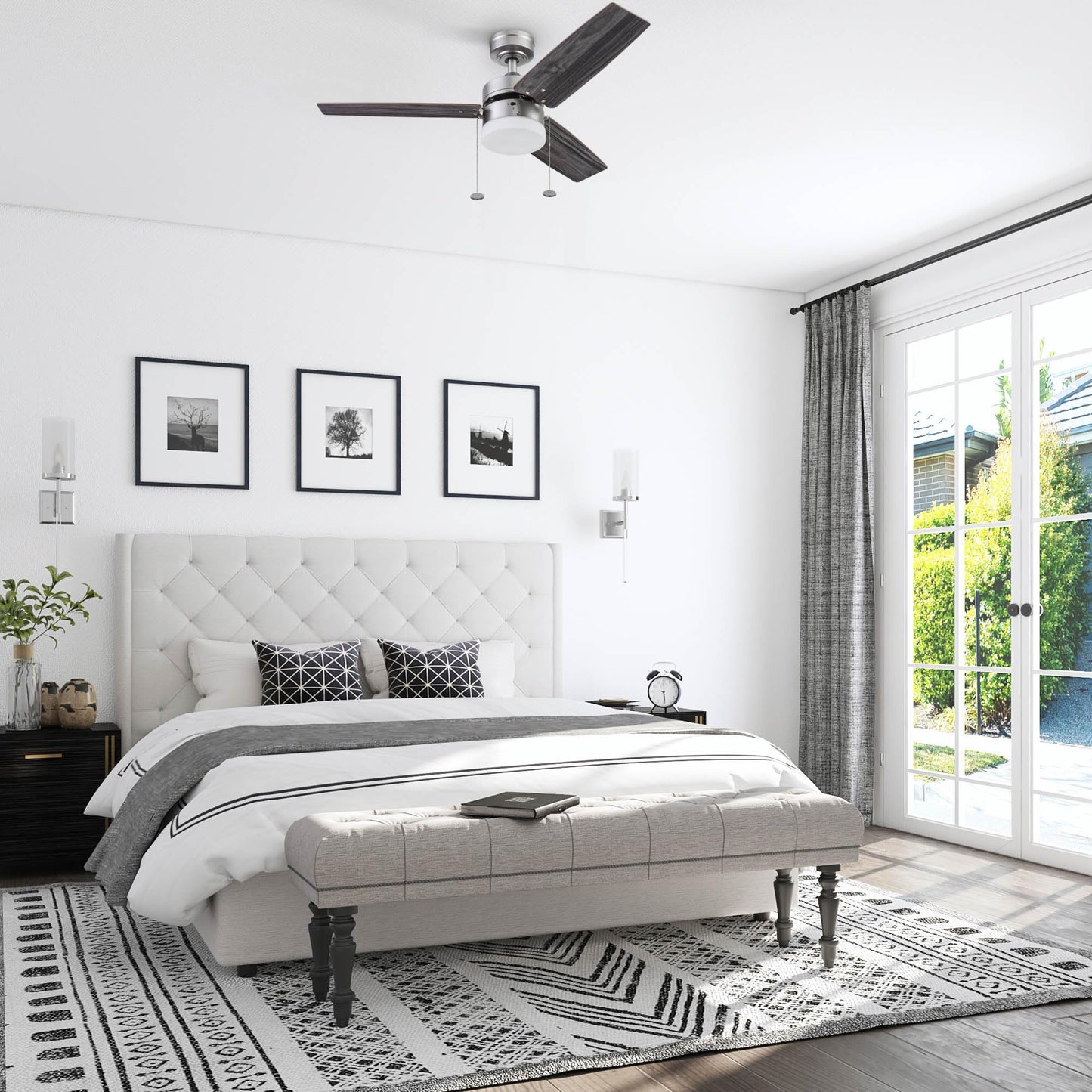Prominence Home Reston, 42 Inch Modern Farmhouse LED Ceiling Fan with Light, Pull Chain, Dual Mounting Options, Dual Finish Blades, Reversible Motor