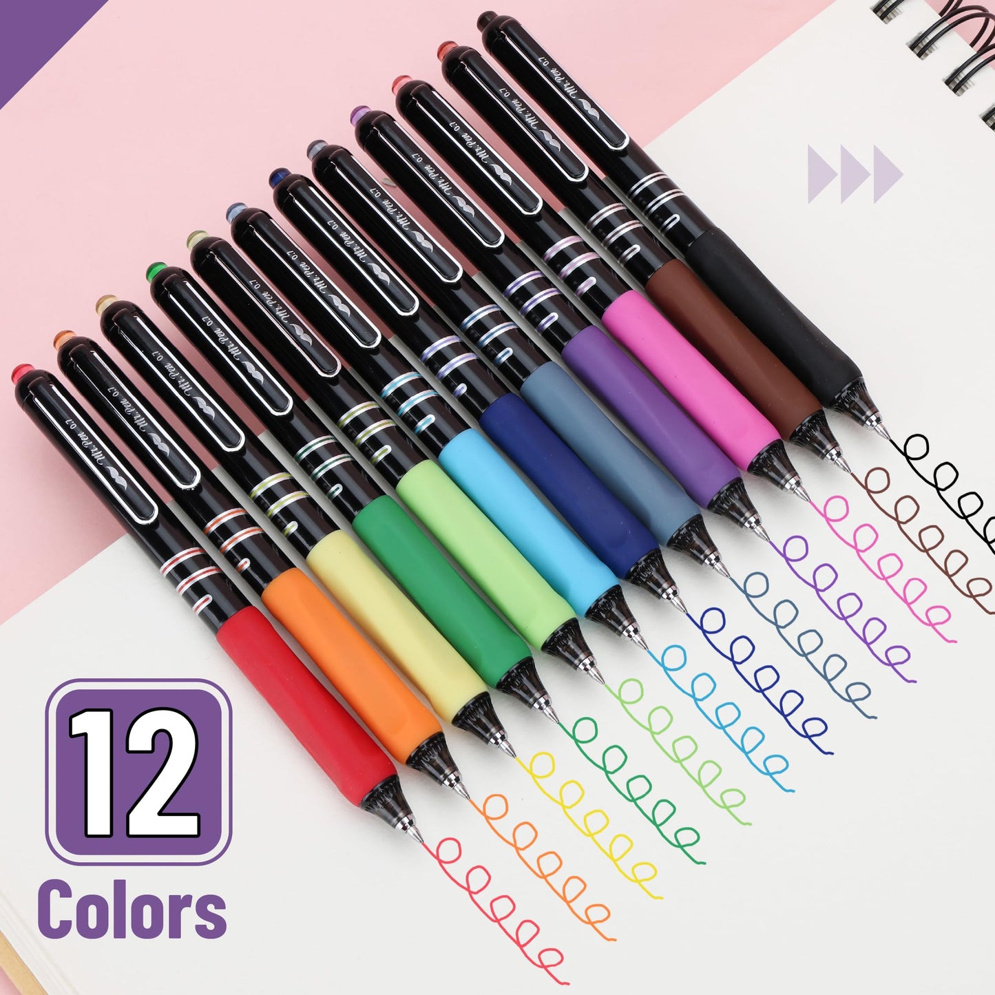 Mr. Pen- Retractable Gel Pens, 12 Pack, 0.7mm Fine Point, Colorful Ink
