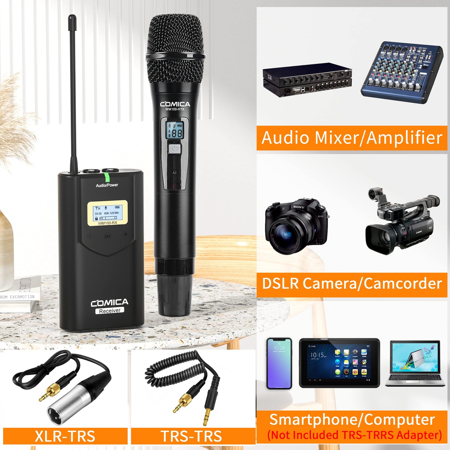 COMICA CVM-WM100 H UHF 48-Channel Professional Wireless Handheld Microphone System for Canon Nikon Sony Panasonic Fuji DSLR Camera, XLR Camcorder