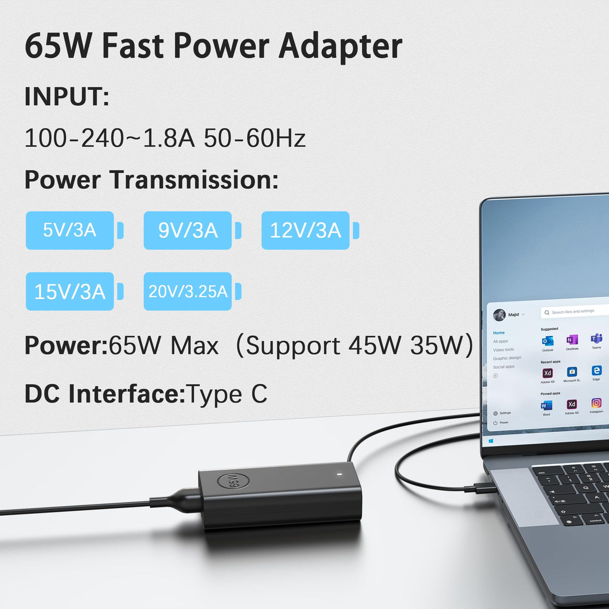 BAJ 65W USB C Laptop Charger Compatible with Dell Latitude/XPS/Inspiron