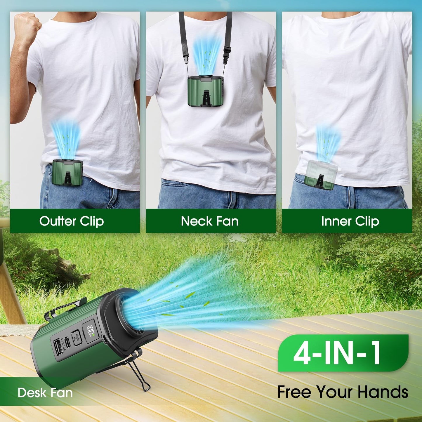 (40Hours Cooling) Portable Waist Fan Rechargeable,17000Rpm High Speed,10 Speeds Personal Wearable Body Fans & Lanyard,3-In-1 Portable Neck Fans, Clip