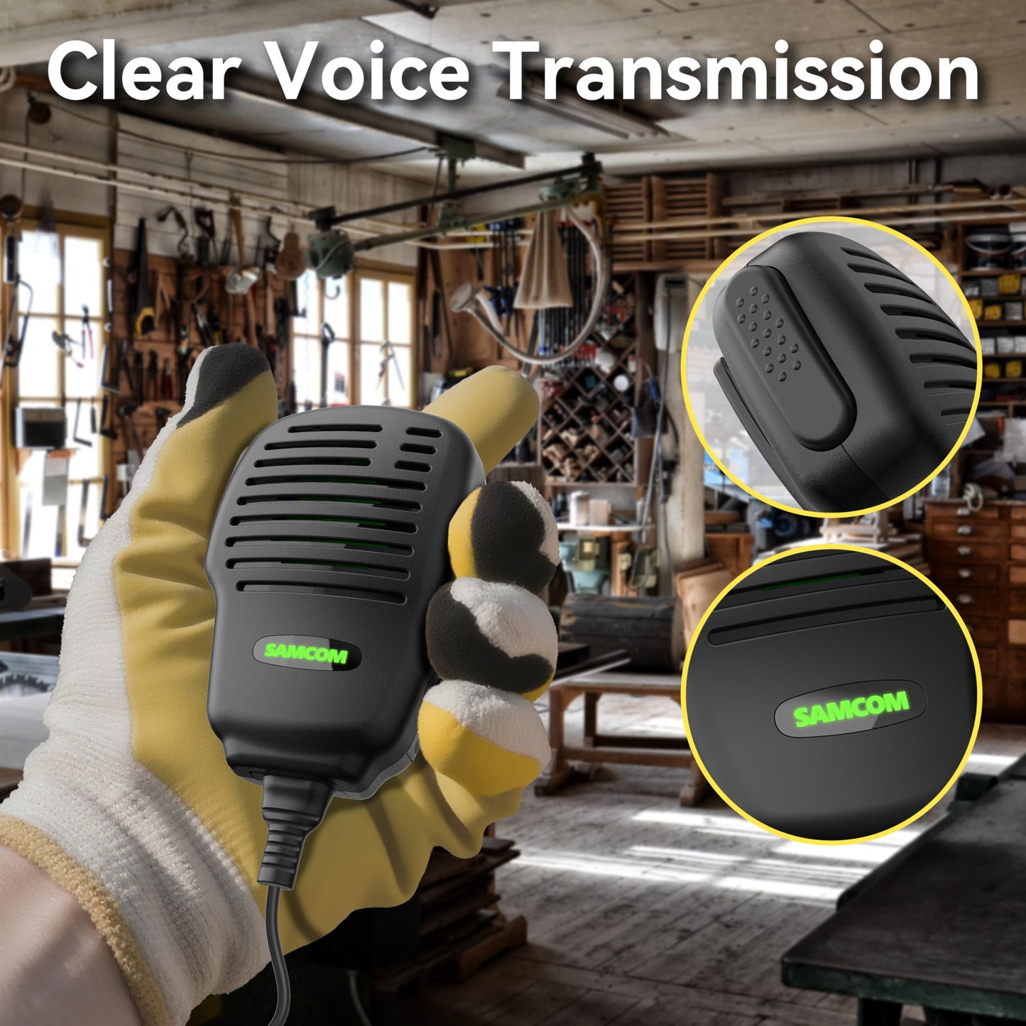 SAMCOM Walkie Talkie Speaker Mic IP67 Waterproof 2 Pin Shoulder Hand Mic Handheld with 360° Rotating Clip 3.5mm Audio Earphone Jack for Security Hotel