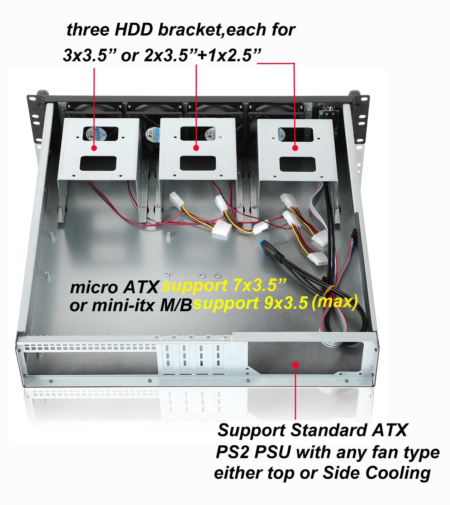 RackChoice MicroATX/Mini-ITX 2U Rackmount Server Chassis max 9x3.5 Bay / USB3.0 with 2.0 Adapter Support ATX PSU Either top or Side Cooling Depth
