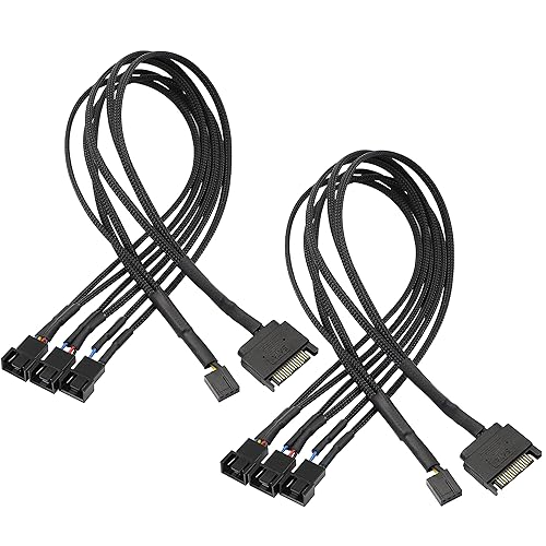 XMSJSIY SATA to 3 Pin 4 Pin PWM Fan Adapter Splitter Hub for 12V Desktop Computer Cooler Case Fans, 2 Pieces Packing