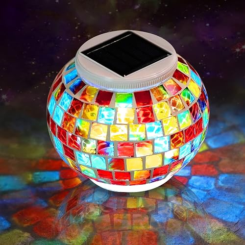 Joyathome Color Changing Mosaic Solar Light Led Garden Lights?echargeable Solar Table Lights Outdoor Waterproof Solar Night Lights for Garden, Patio