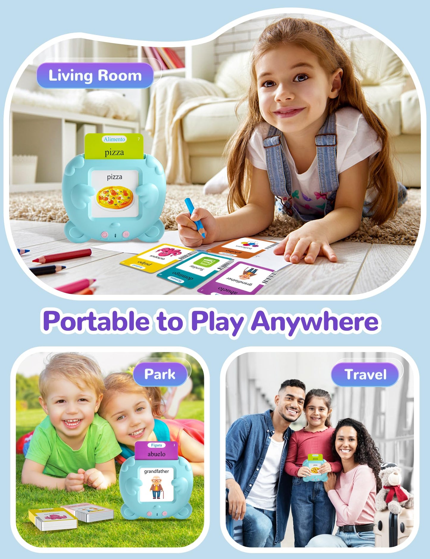 Spanish & English Talking Flash Cards – 510 Bilingual Sight Words for Toddlers, Autism Speech Therapy & Educational Vocabulary Toy