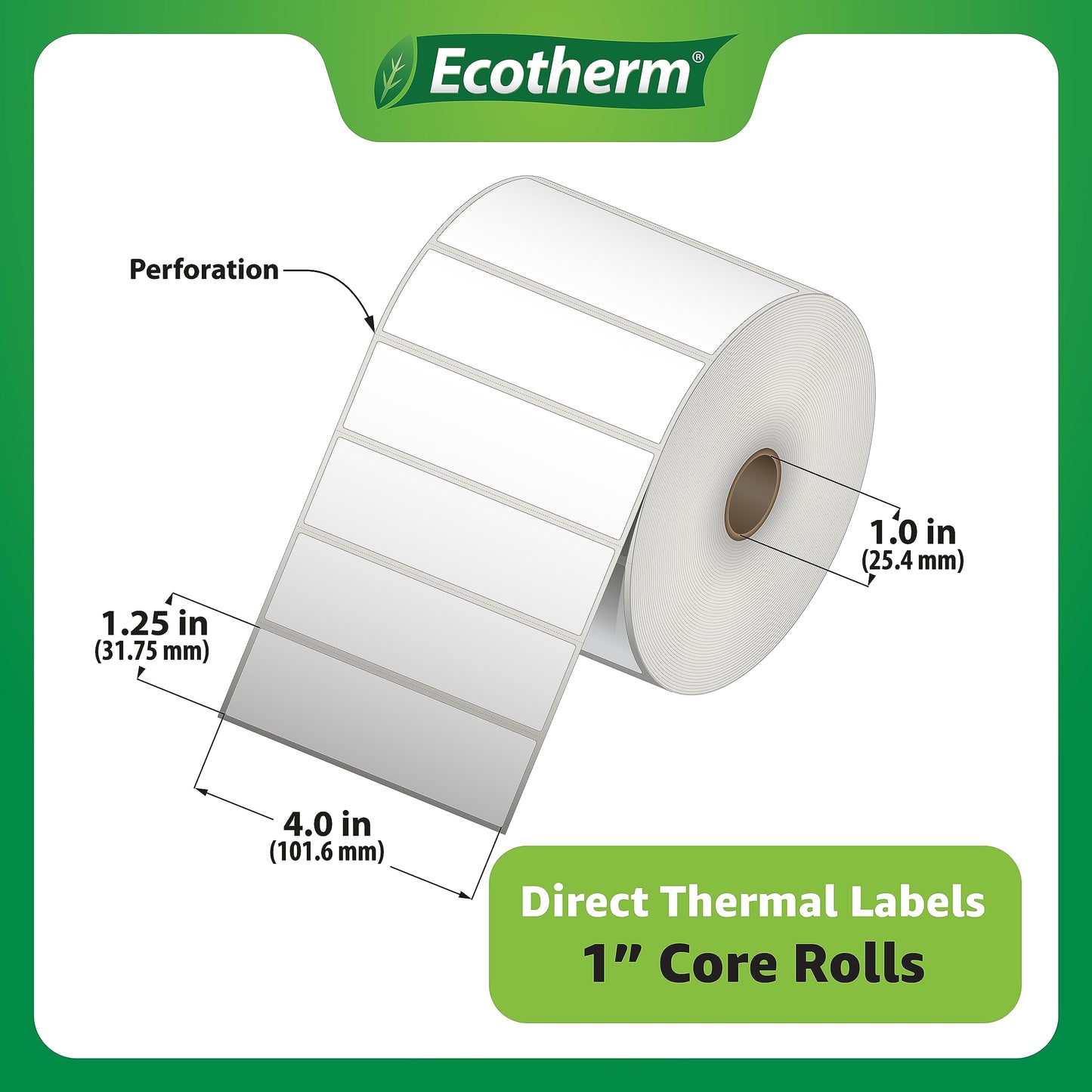 4" x 1.25" Thermal Labels | 6 Rolls | 12600 Labels | fits Zebra, Munbyn, Rollo, Godex, Arkscan, iDPRT, Offnova Thermal Label Printers and More | Blank