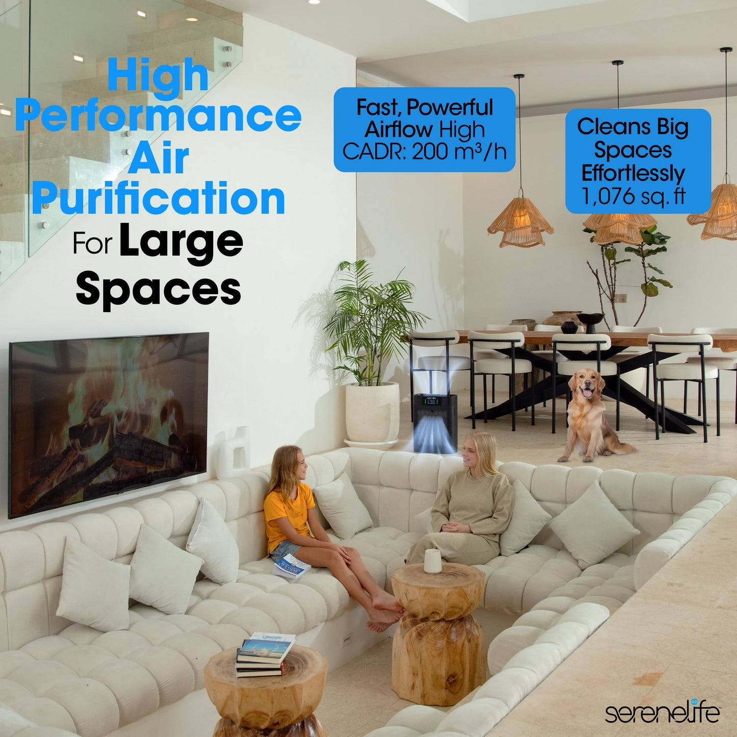 SereneLife Air Purifier for Home - Smart Room Air Purifier with Sleep and Automatic Modes, WiFi and App Control, Ultra Quiet, Removes Dust, Pet Hair