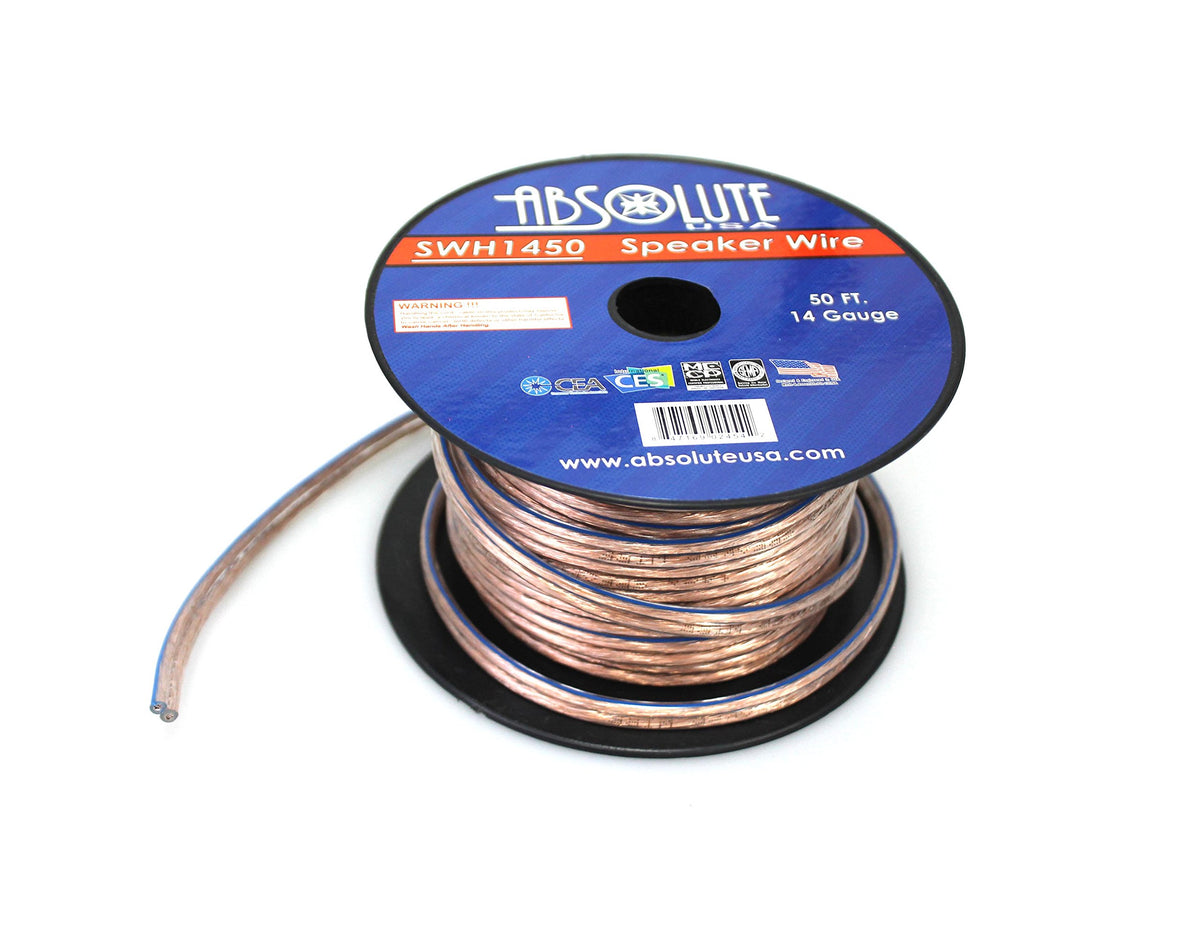 Absolute USA SWH1450 14 Gauge Car Home Audio Speaker Wire Cable Spool 50'