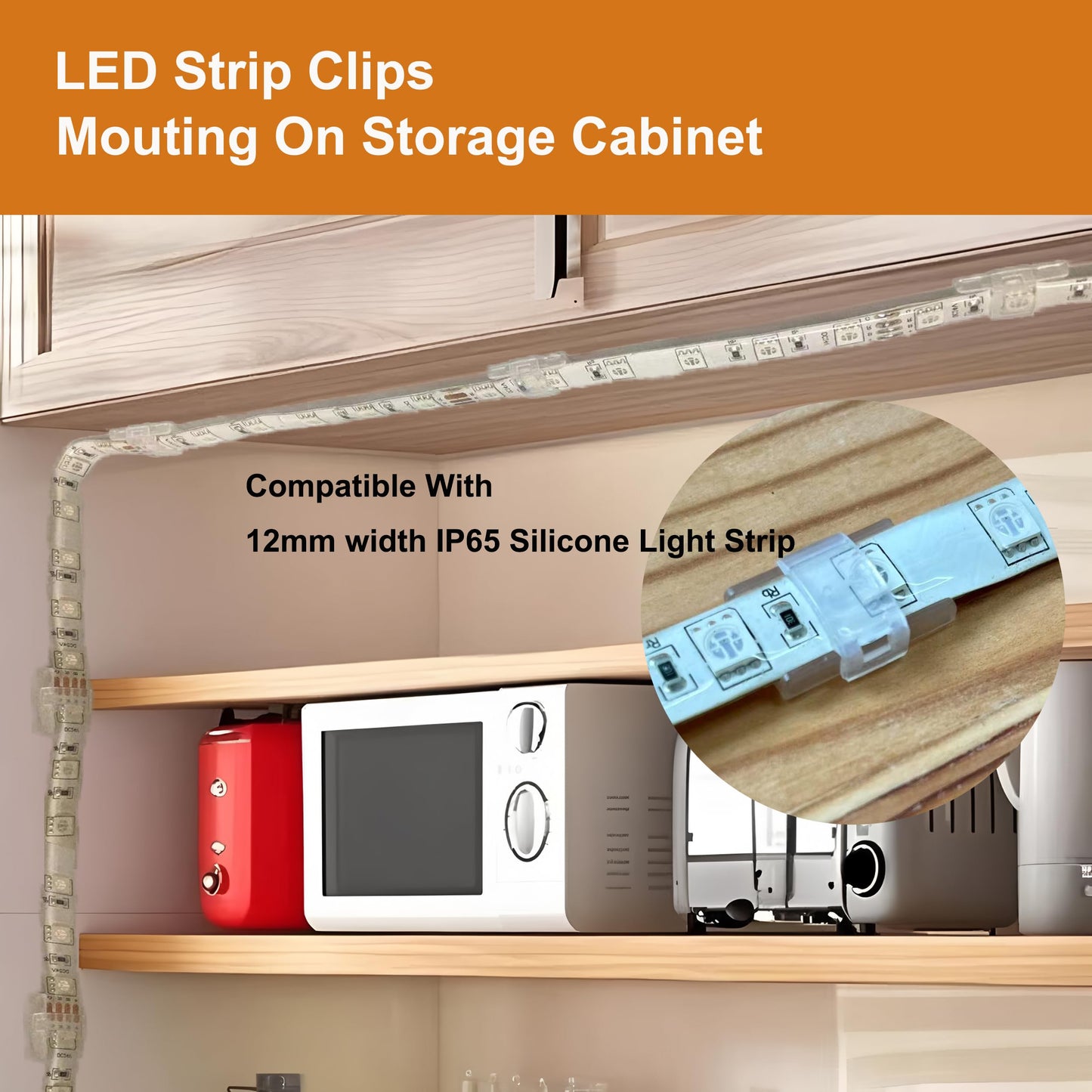 wiigd Dual-Mount LED Strip Light Clips - Self-Adhesive & Screw Fixing Brackets Indoor LED Strips Holder for 10-12mm(0.39-0.49inch)