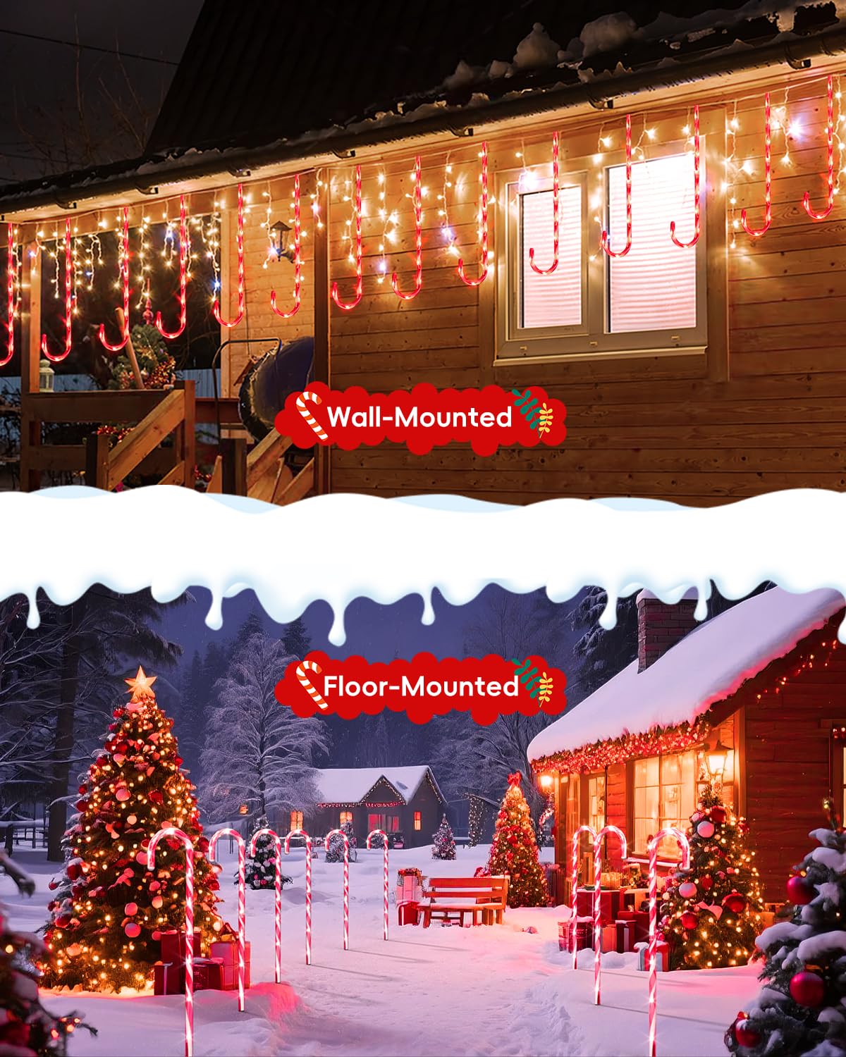 COOLWUFAN 24 Pack 22" Solar Candy Cane Lights Outdoor, 216 Bright LEDs Christmas Pathway Decorations with 4 Brightness Levels, Solar Powered