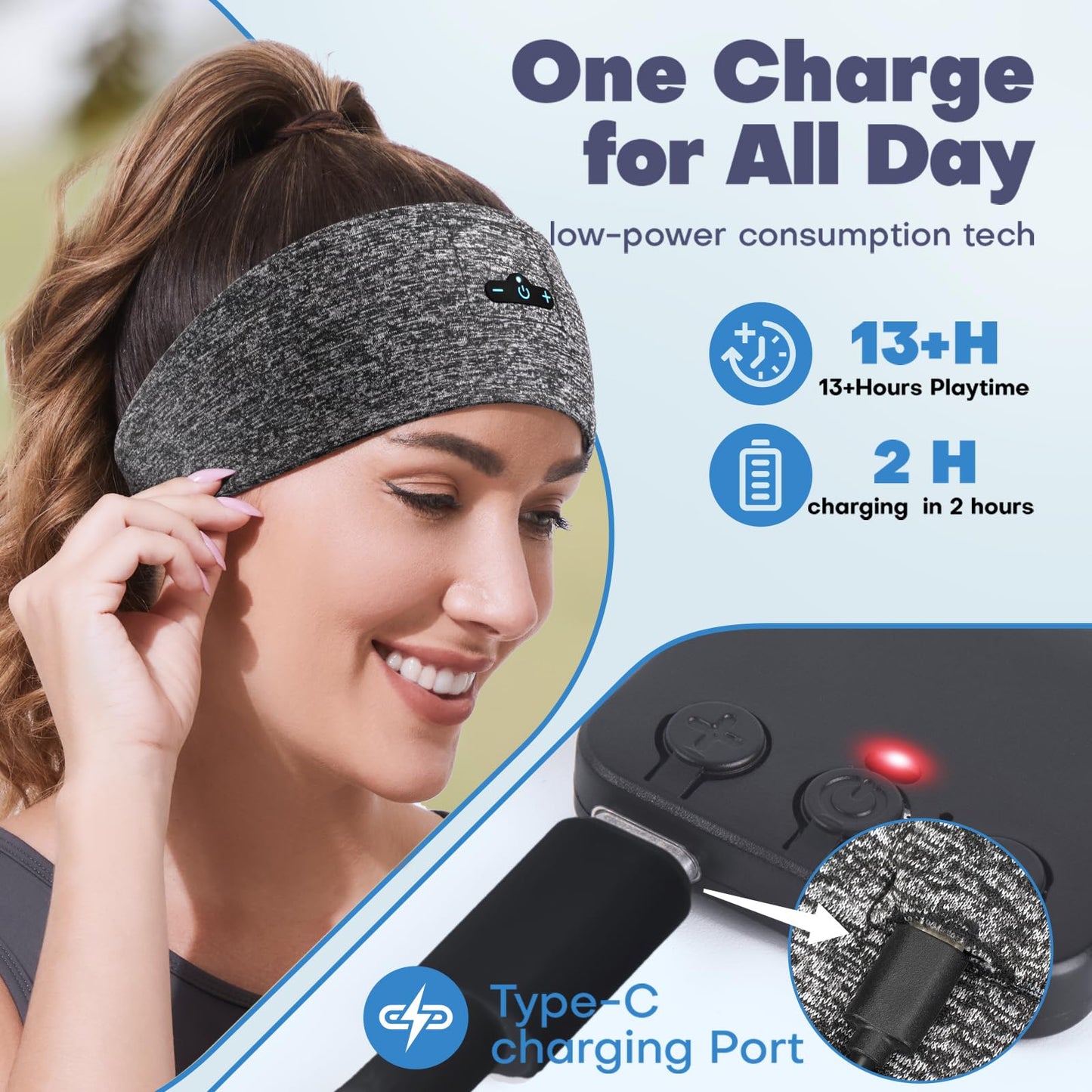 Sleep Headphones Bluetooth Headband for Side Sleeper, 17 Hours Playtime, Wireless Headband Headphones with HD Stereo Speakers…