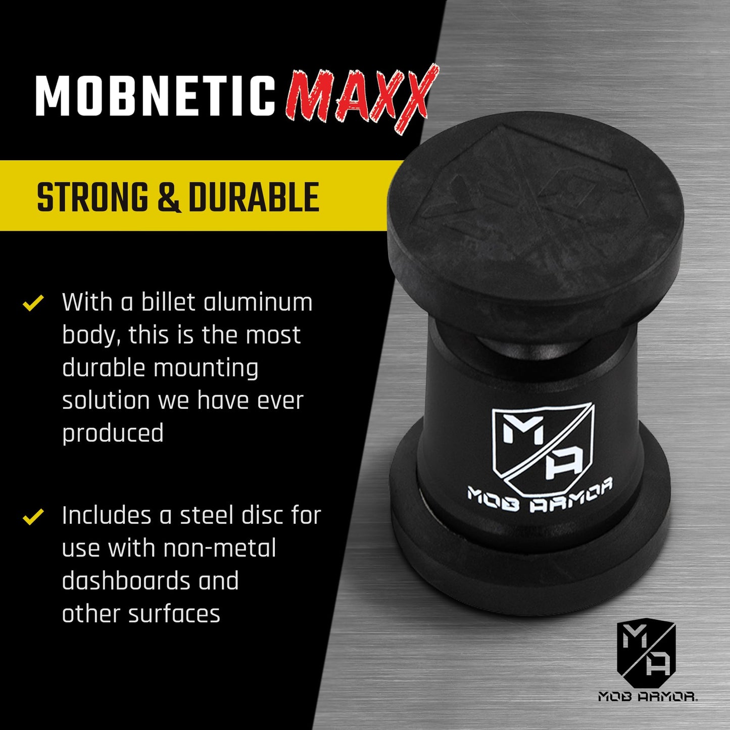 Mob Armor MobNetic Maxx - USA Assembled Magnetic Phone Holder for Car, Magnetic Car Phone Mount, 90-Degree Tilt, 360-Degree Rotation, Aluminum Metal