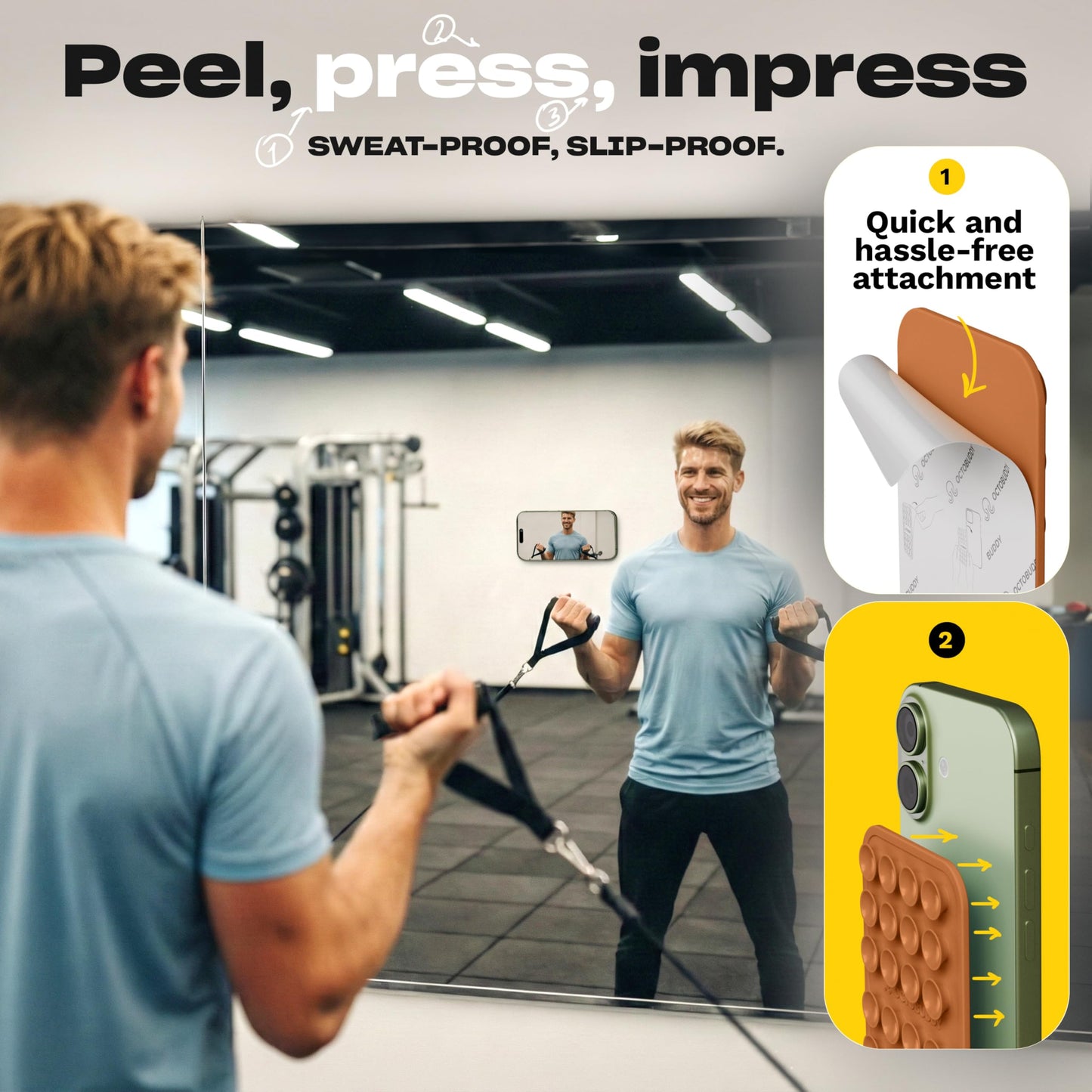 OCTOBUDDY Classic - Silicone Suction Phone Case Adhesive Mount - Hands-Free, Strong Grip Holder for Selfies and Videos - iPhone and Android Compatible