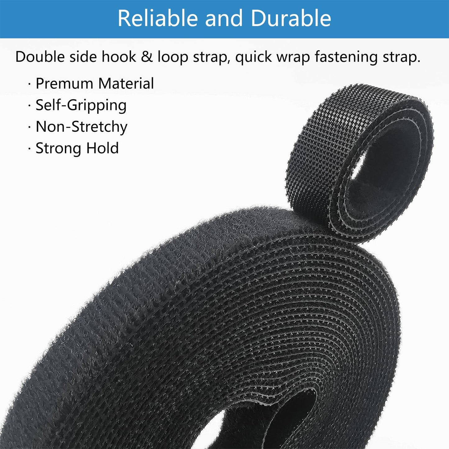 Double-Sided Hook and Loop Straps, Self-Gripping, 1/2 Inch, Cut to Length, Heavy Duty, Quick Wrap Cable Straps, Hook and Loop Roll for Bundling